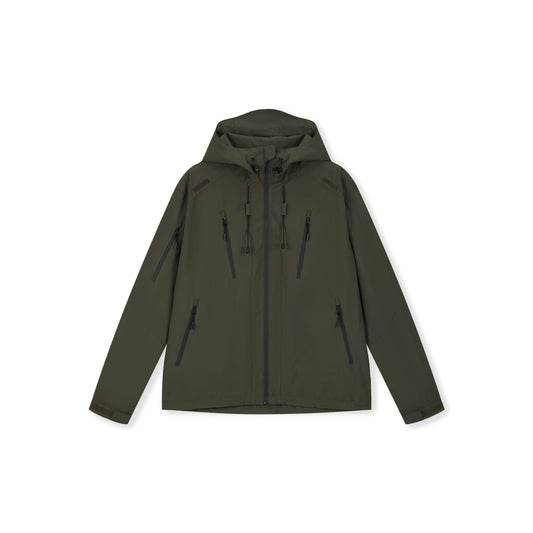 Boneless Triple-Proof Hooded Outdoor Jacket Green with full zip, hood, and multiple zip pockets