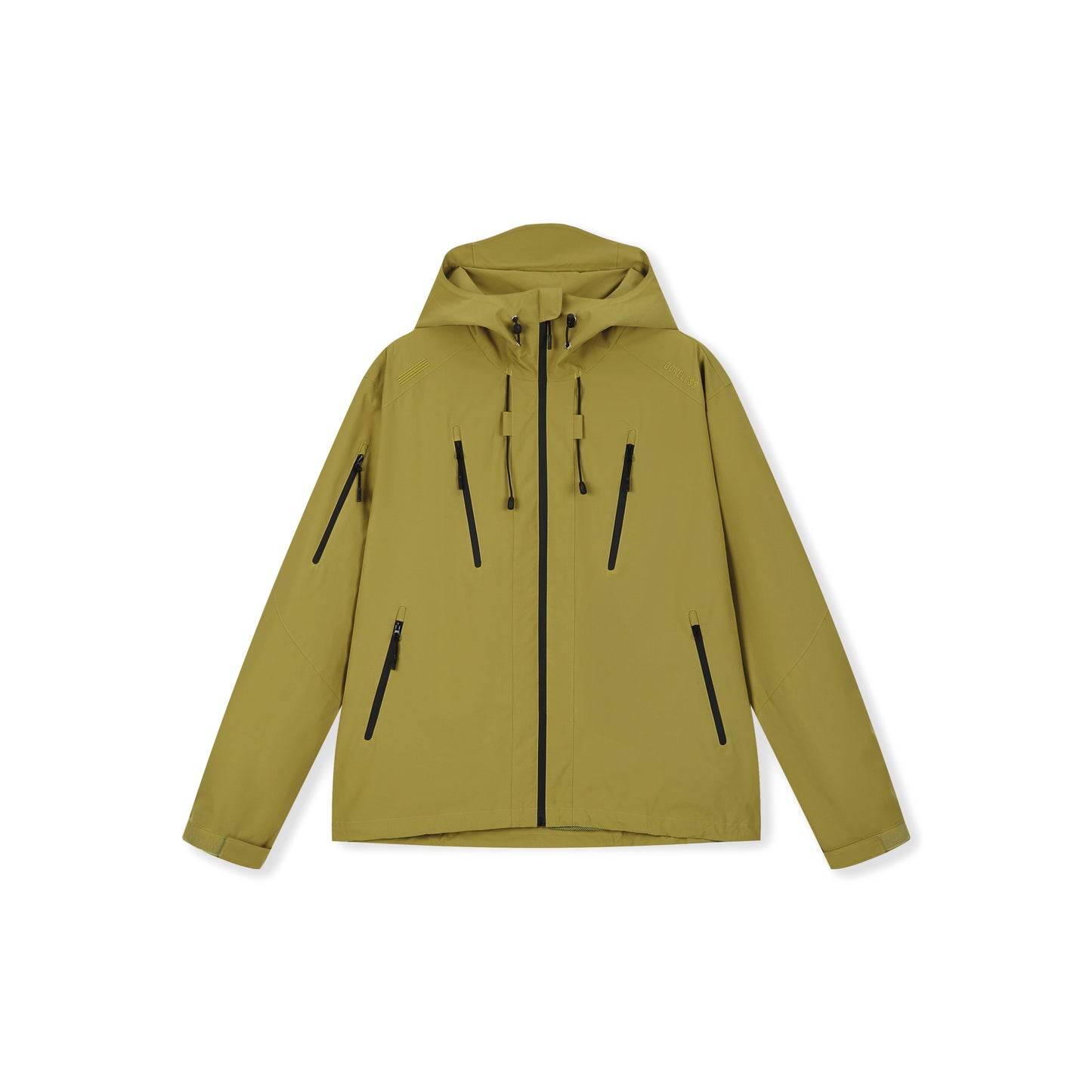 Boneless Triple-Proof Hooded Outdoor Jacket Yellow with full zip, hood, and multiple zip pockets