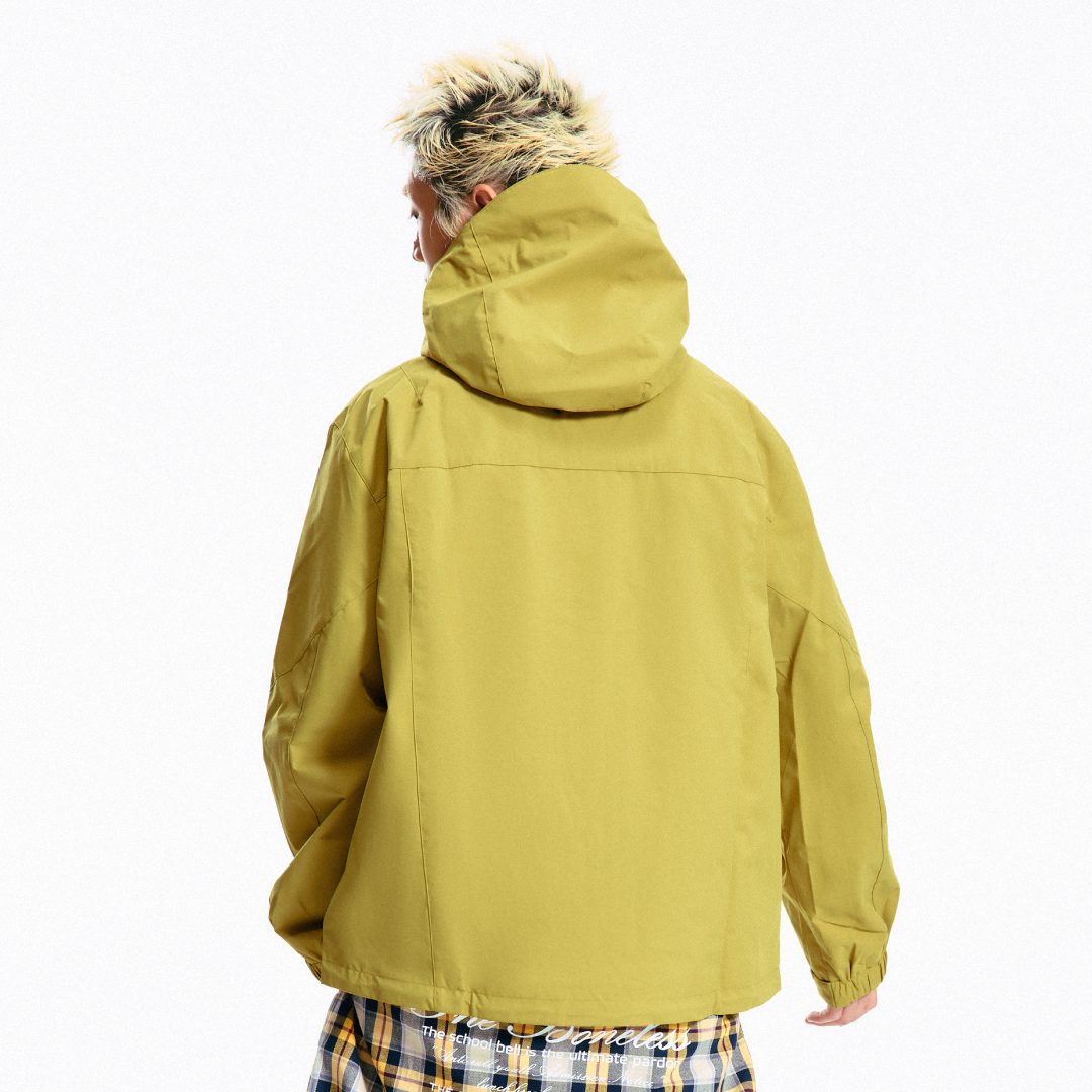 Boneless Triple-Proof Hooded Outdoor Jacket Yellow with full zip, hood, and multiple zip pockets