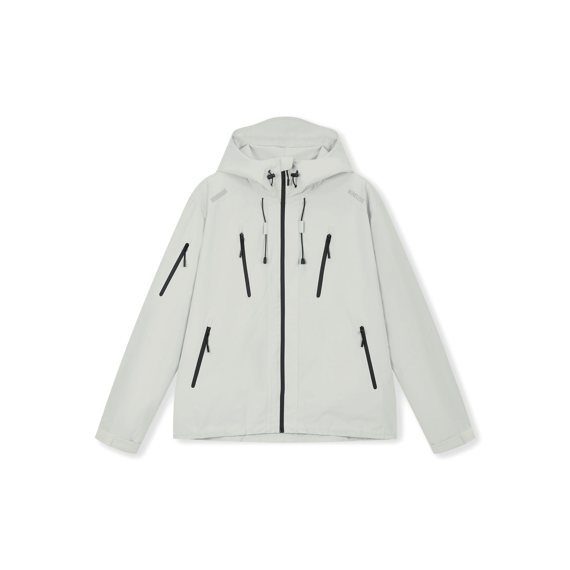 Boneless Triple-Proof Hooded Outdoor Jacket Grey with full zip, hood, and multiple zip pockets