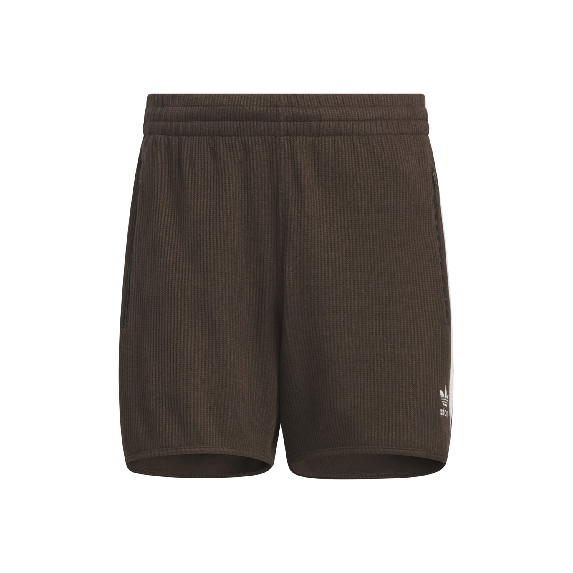 adidas Originals Waffle Shorts Dark Brown waffle knit shorts elastic waistband drawstring adidas logo casual apparel