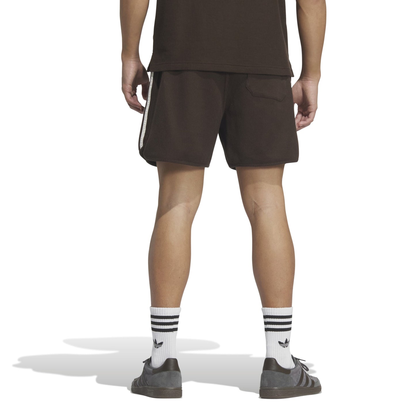 adidas Originals Waffle Shorts Dark Brown waffle knit shorts elastic waistband drawstring adidas logo casual apparel
