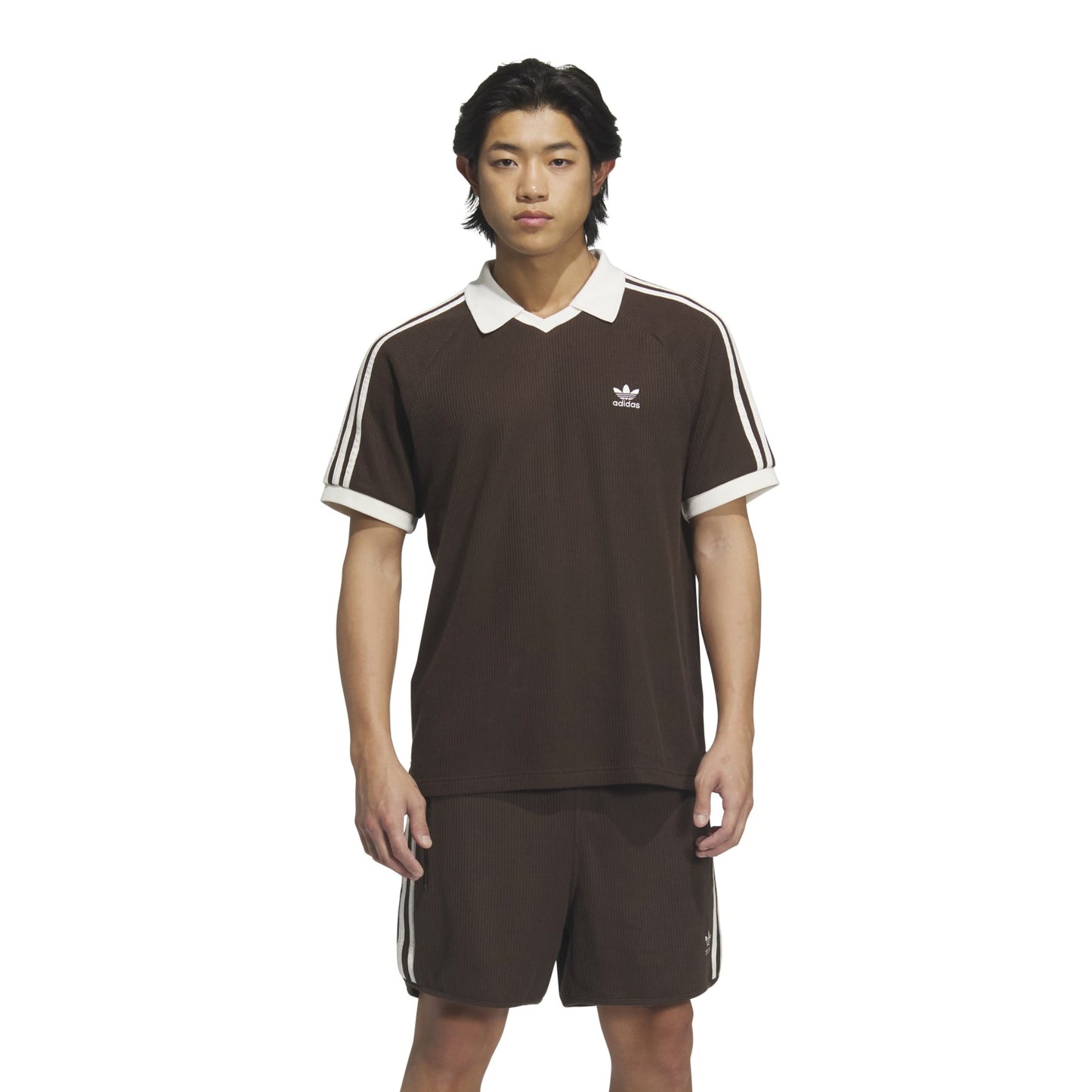 adidas Originals Waffle Shorts Dark Brown waffle knit shorts elastic waistband drawstring adidas logo casual apparel