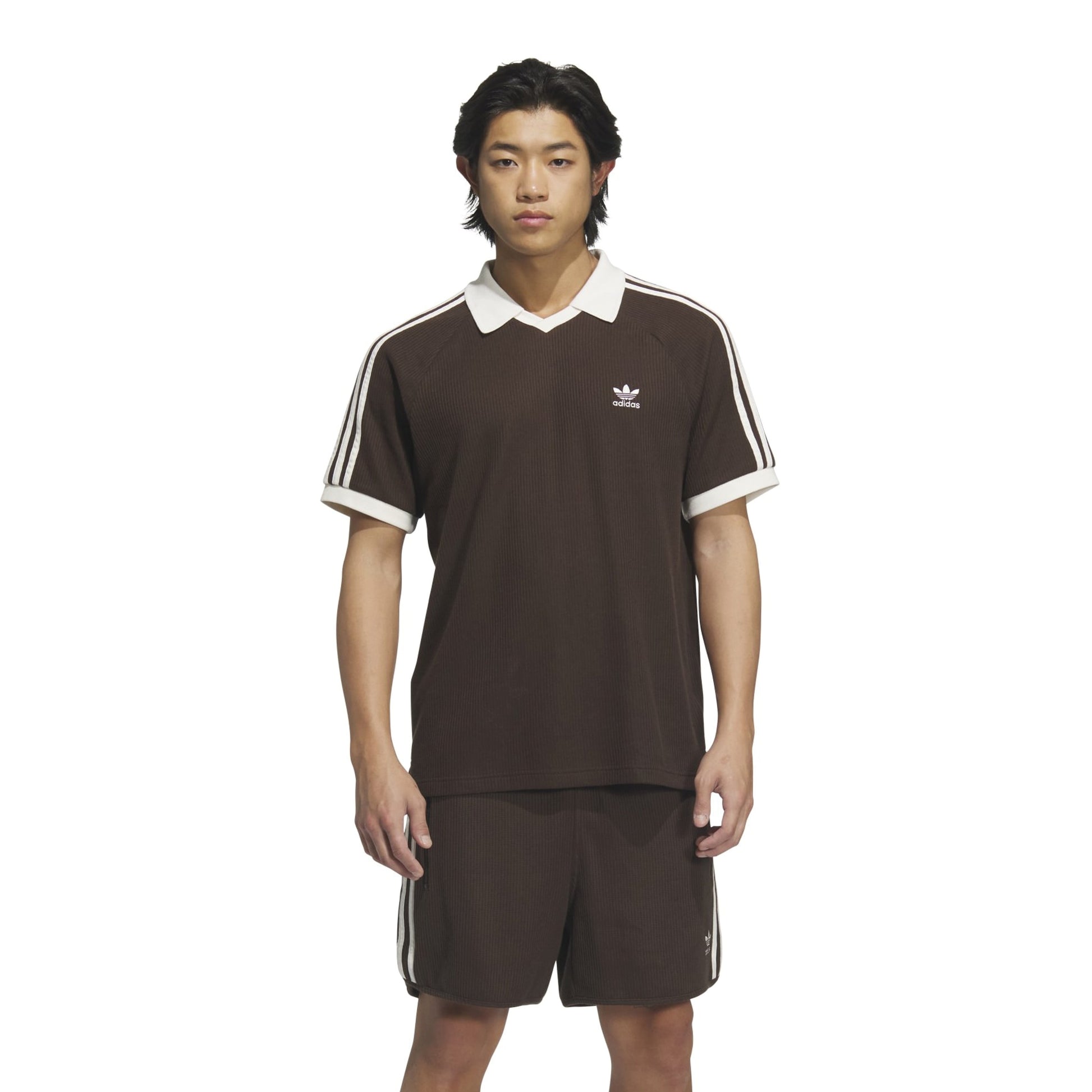 adidas Originals Waffle Shorts Dark Brown waffle knit shorts elastic waistband drawstring adidas logo casual apparel
