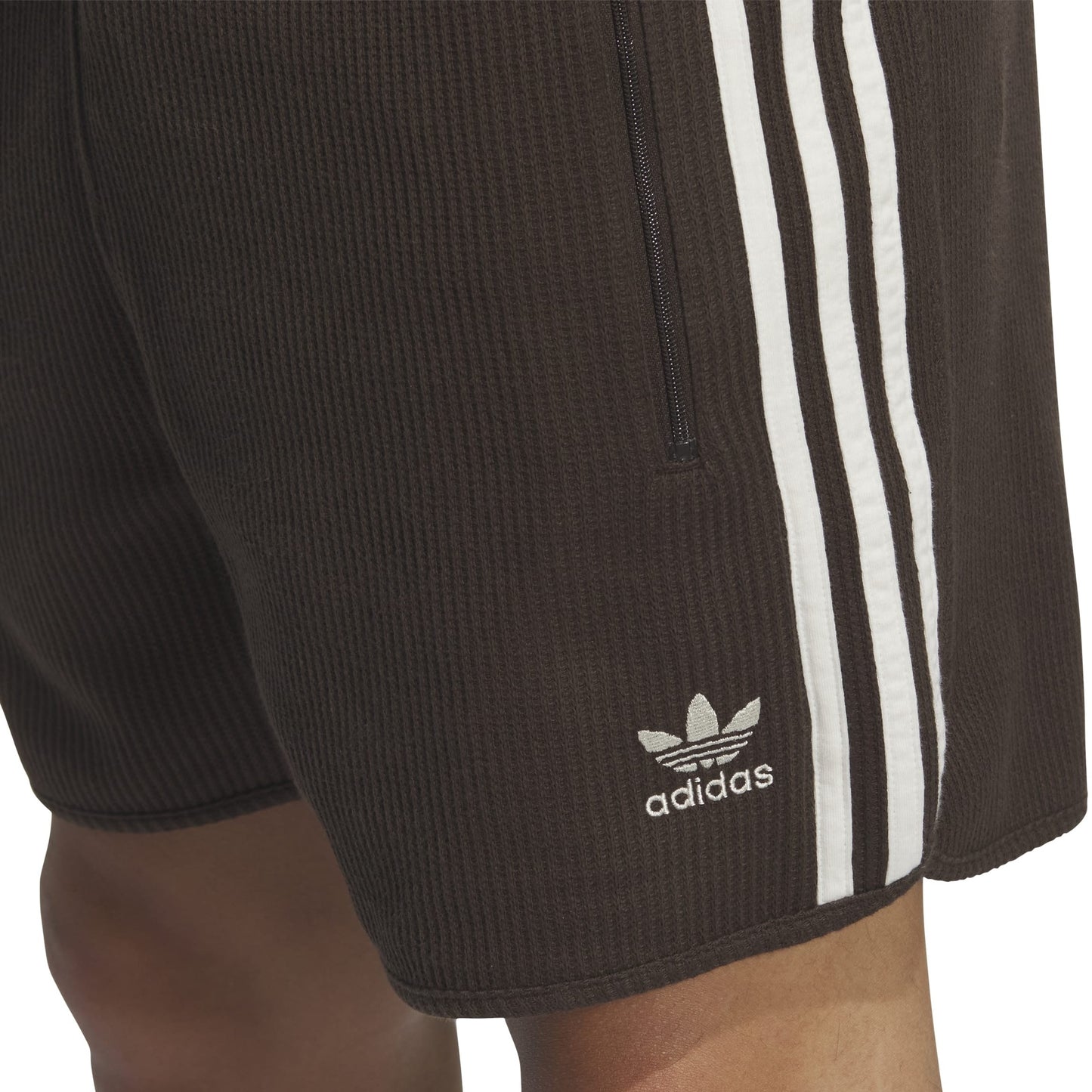 adidas Originals Waffle Shorts Dark Brown waffle knit shorts elastic waistband drawstring adidas logo casual apparel