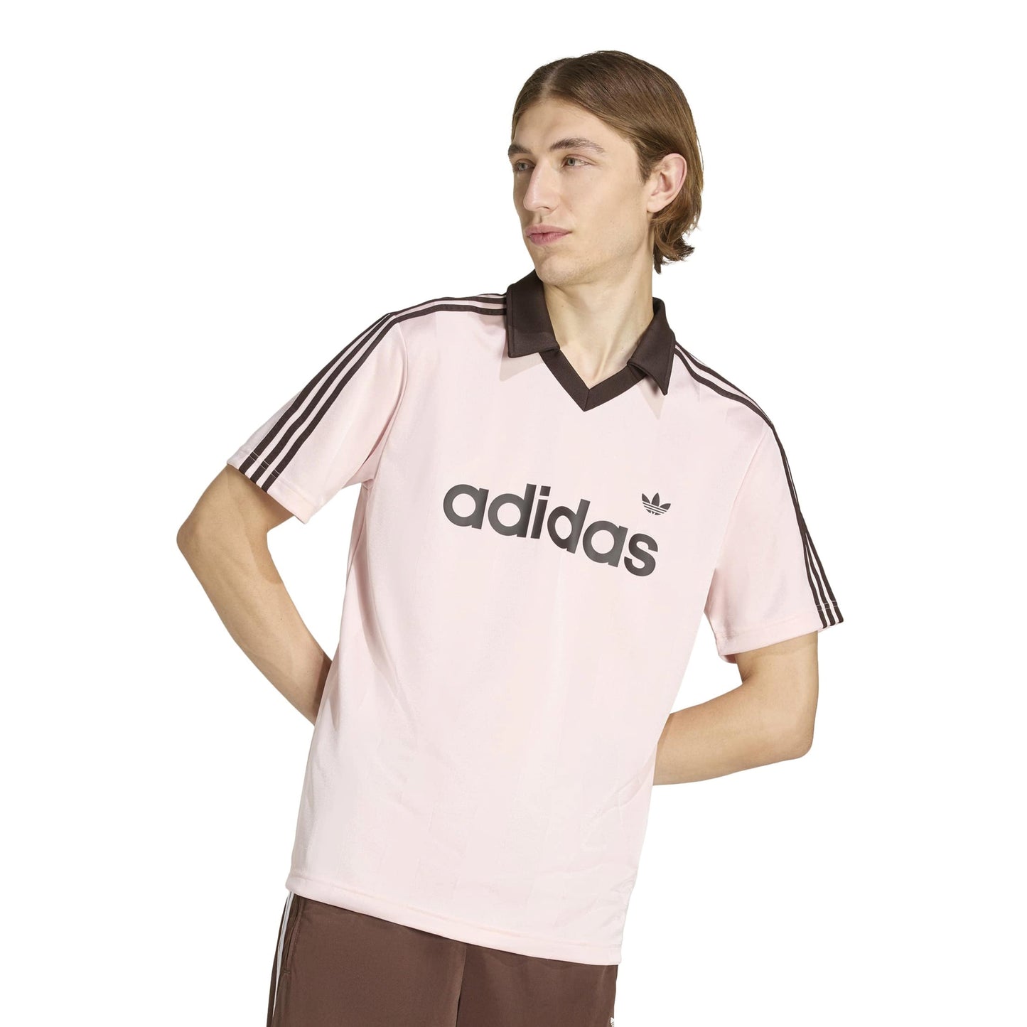 adidas Originals Archive Collar Engineered Jersey Sandy Pink football jersey retro collar 3 stripes adidas logo lifestyle apparel