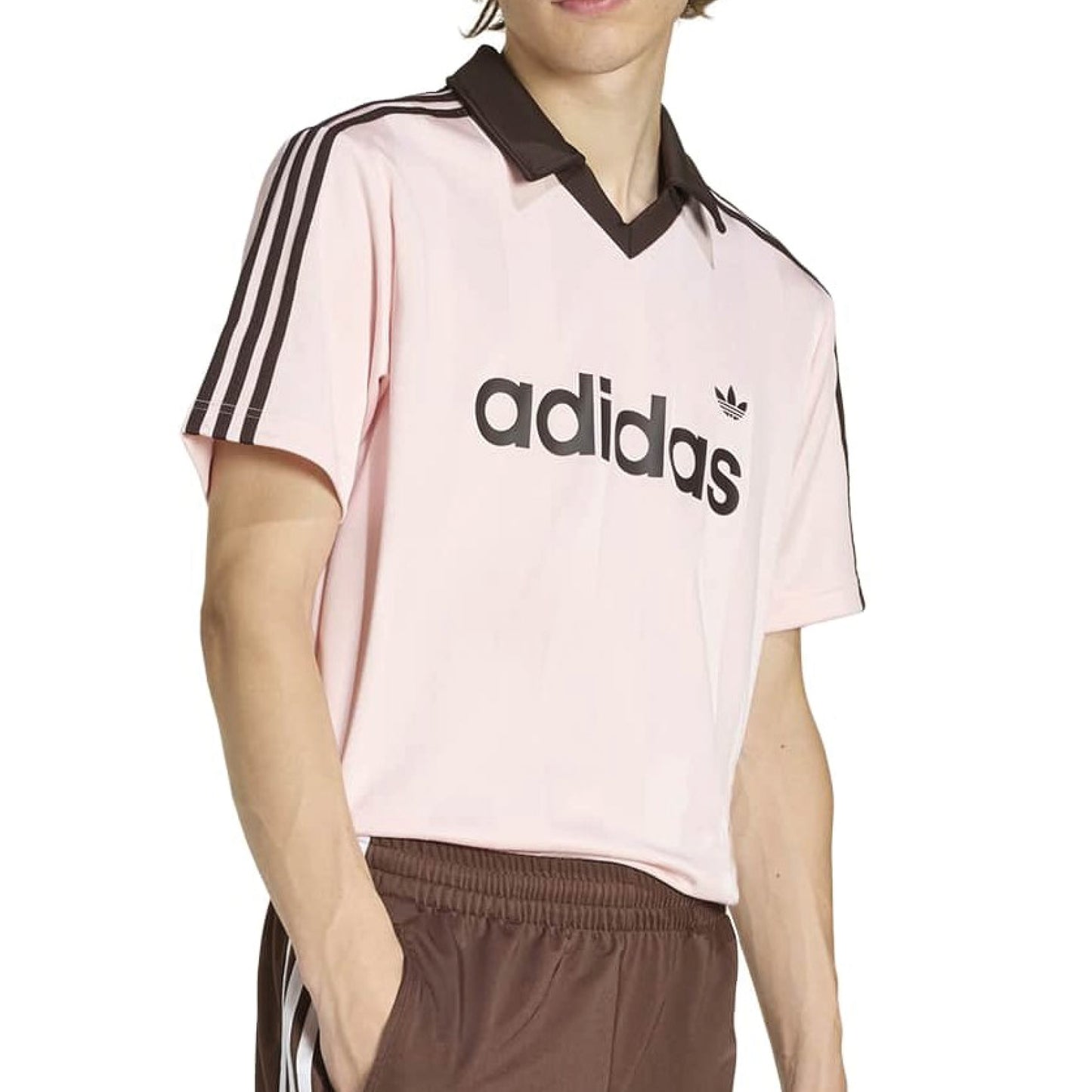 adidas Originals Archive Collar Engineered Jersey Sandy Pink football jersey retro collar 3 stripes adidas logo lifestyle apparel