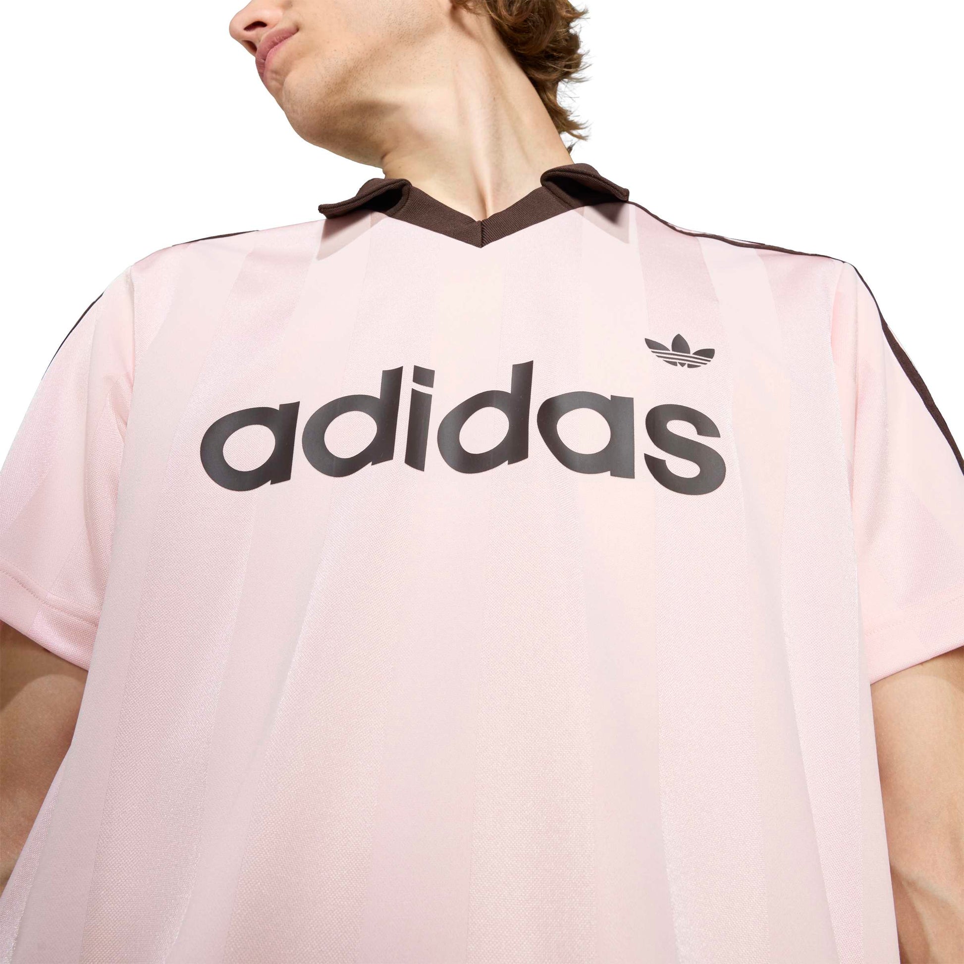 adidas Originals Archive Collar Engineered Jersey Sandy Pink football jersey retro collar 3 stripes adidas logo lifestyle apparel