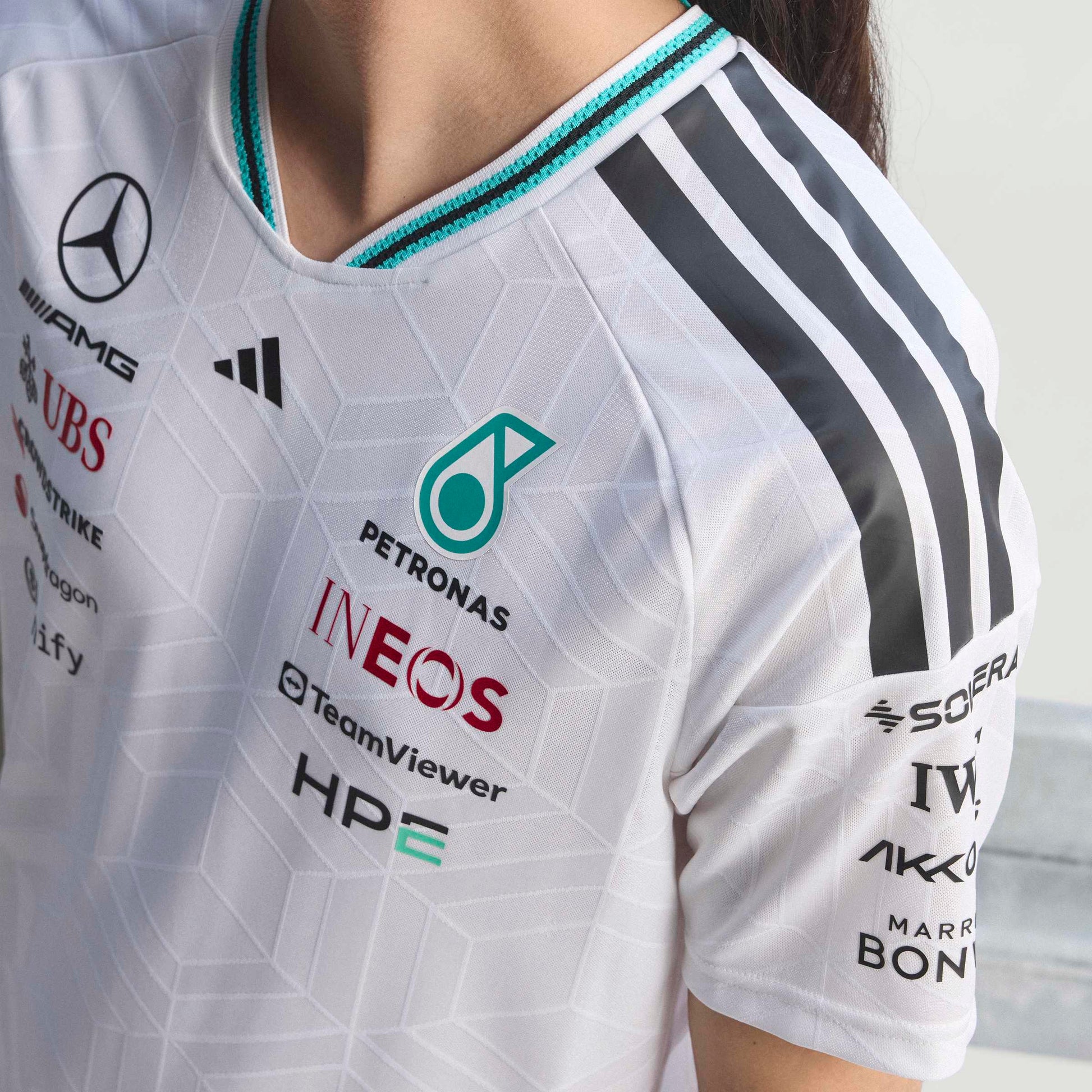 adidas Mercedes AMG Petronas Formula One Team Driver Jersey Authentic SS26 White official F1 race jersey breathable performance fabric