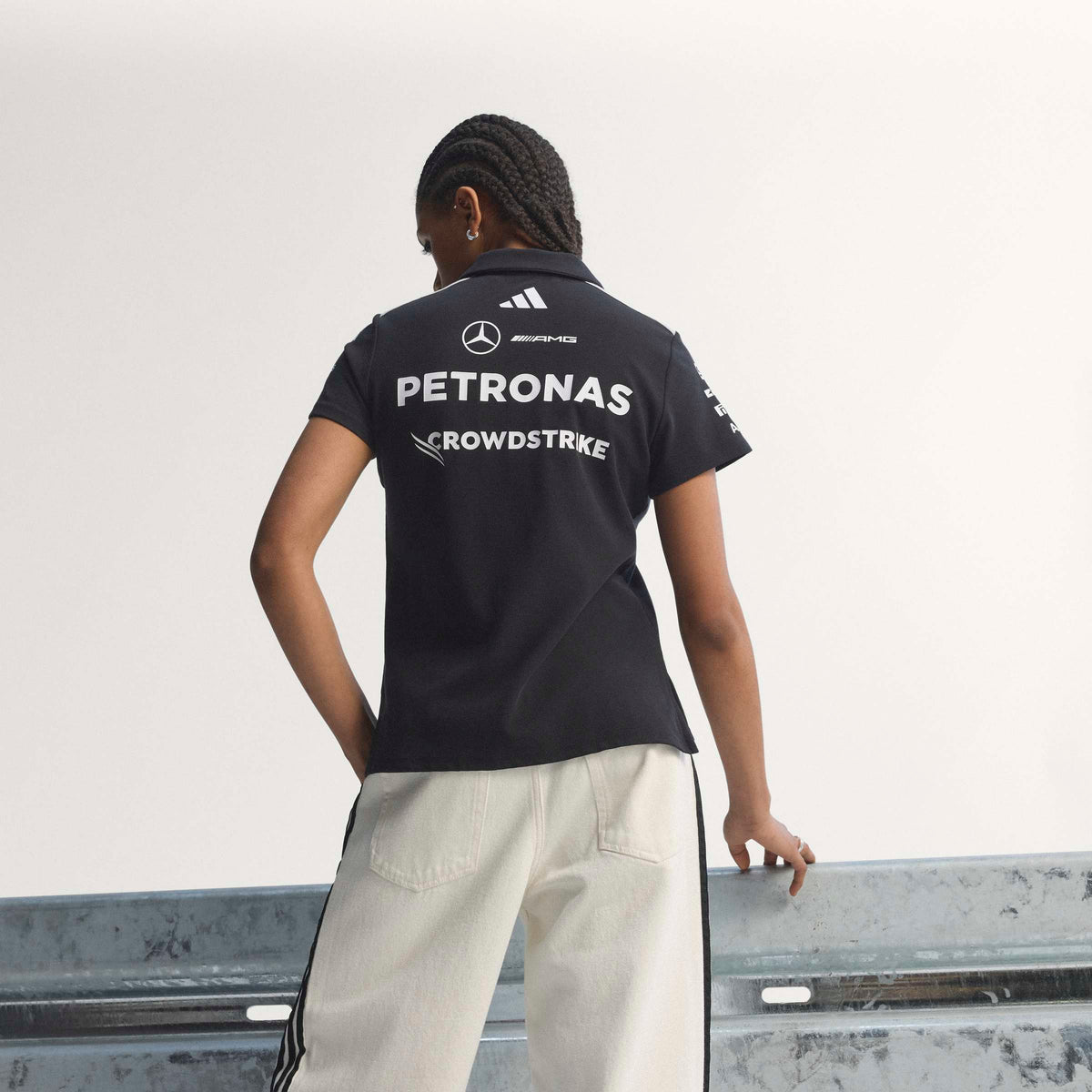 adidas Mercedes-AMG Petronas Formula One Team Engineers Polo Regular SS26 Black White Womens campaign back view