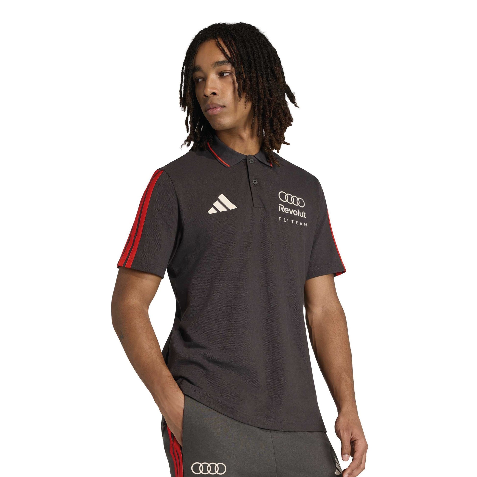 adidas Audi Revolut Formula One Team DNA Polo Shirt Grey motorsport performance polo with breathable fabric