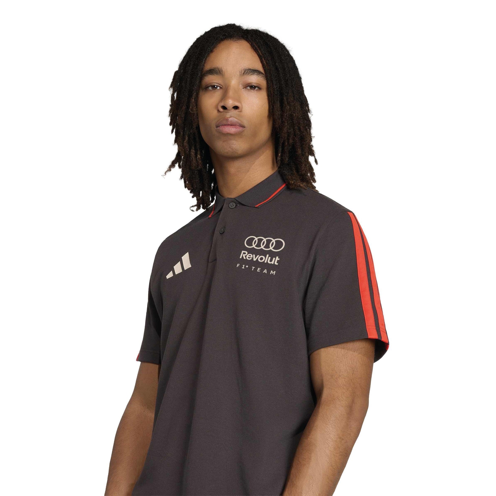 adidas Audi Revolut Formula One Team DNA Polo Shirt Grey motorsport performance polo with breathable fabric