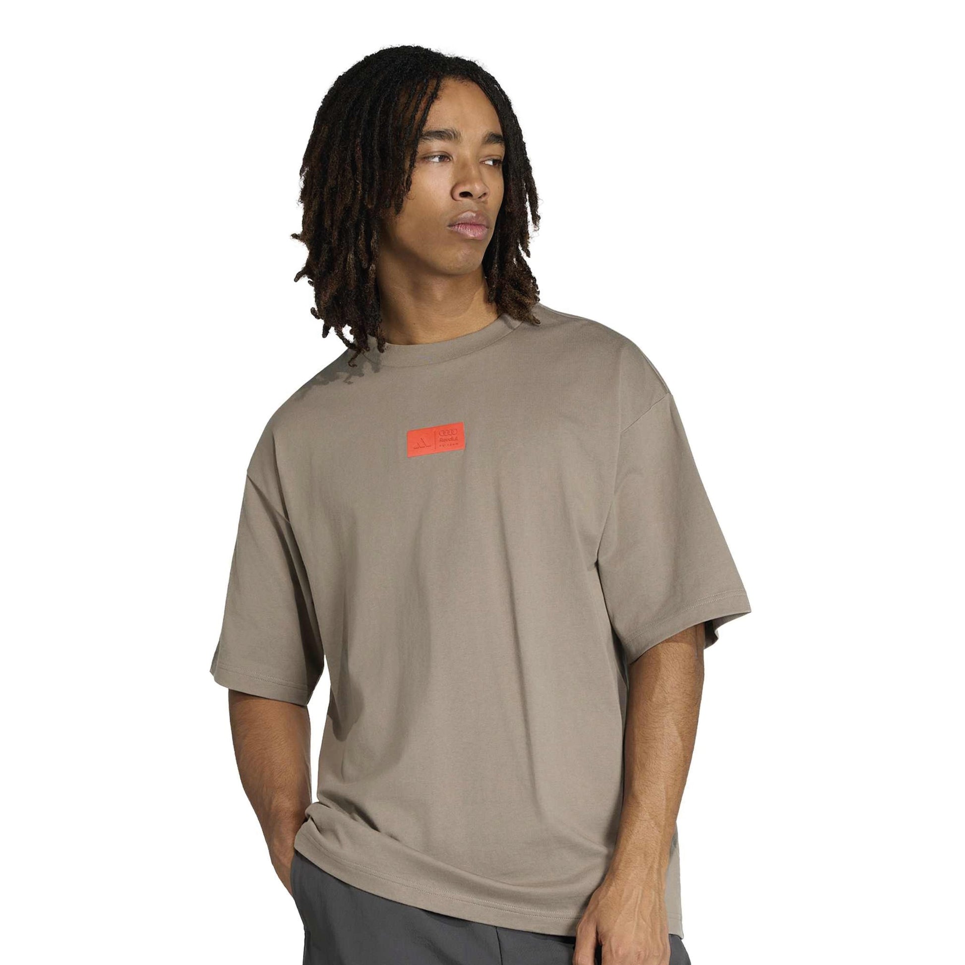 adidas Audi Revolut Formula One Team Elevated Graphic I Tee Grey cotton t-shirt with motorsport back graphic