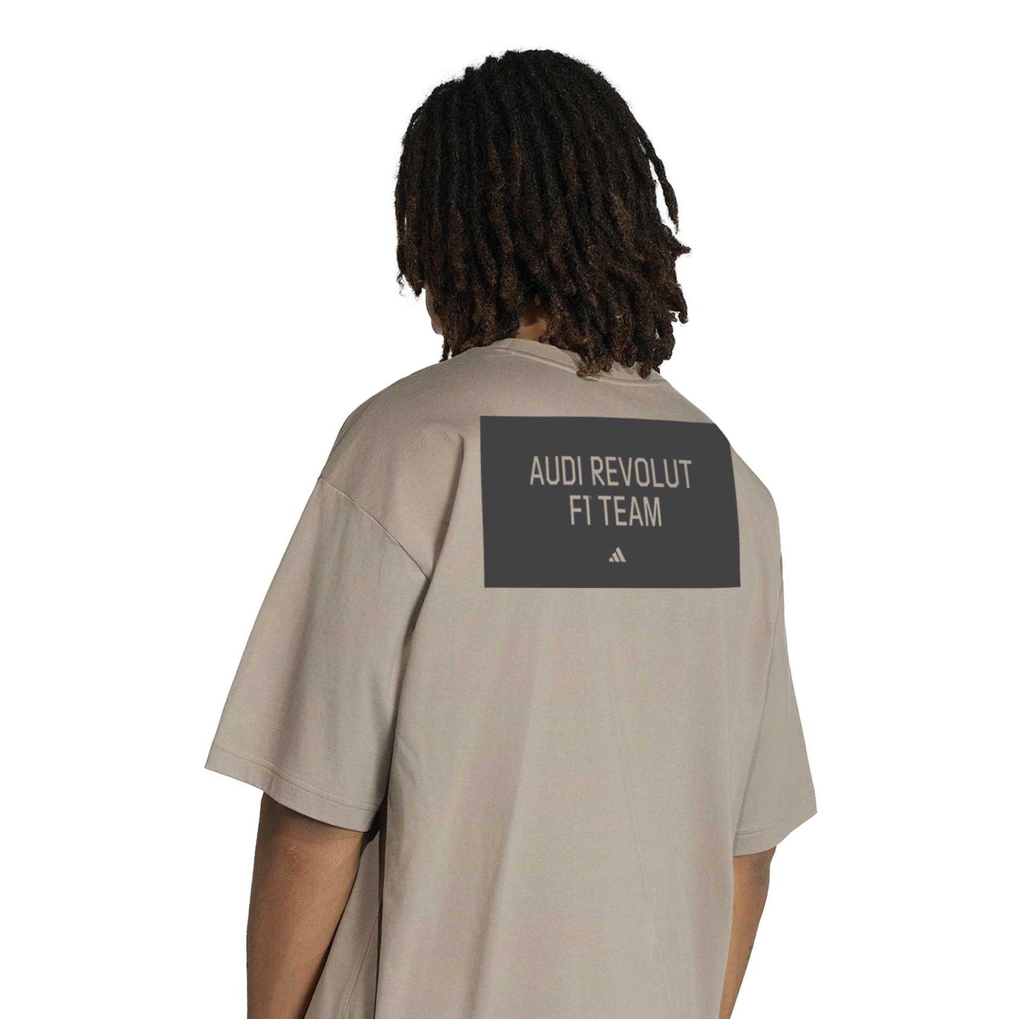 adidas Audi Revolut Formula One Team Elevated Graphic I Tee Grey cotton t-shirt with motorsport back graphic