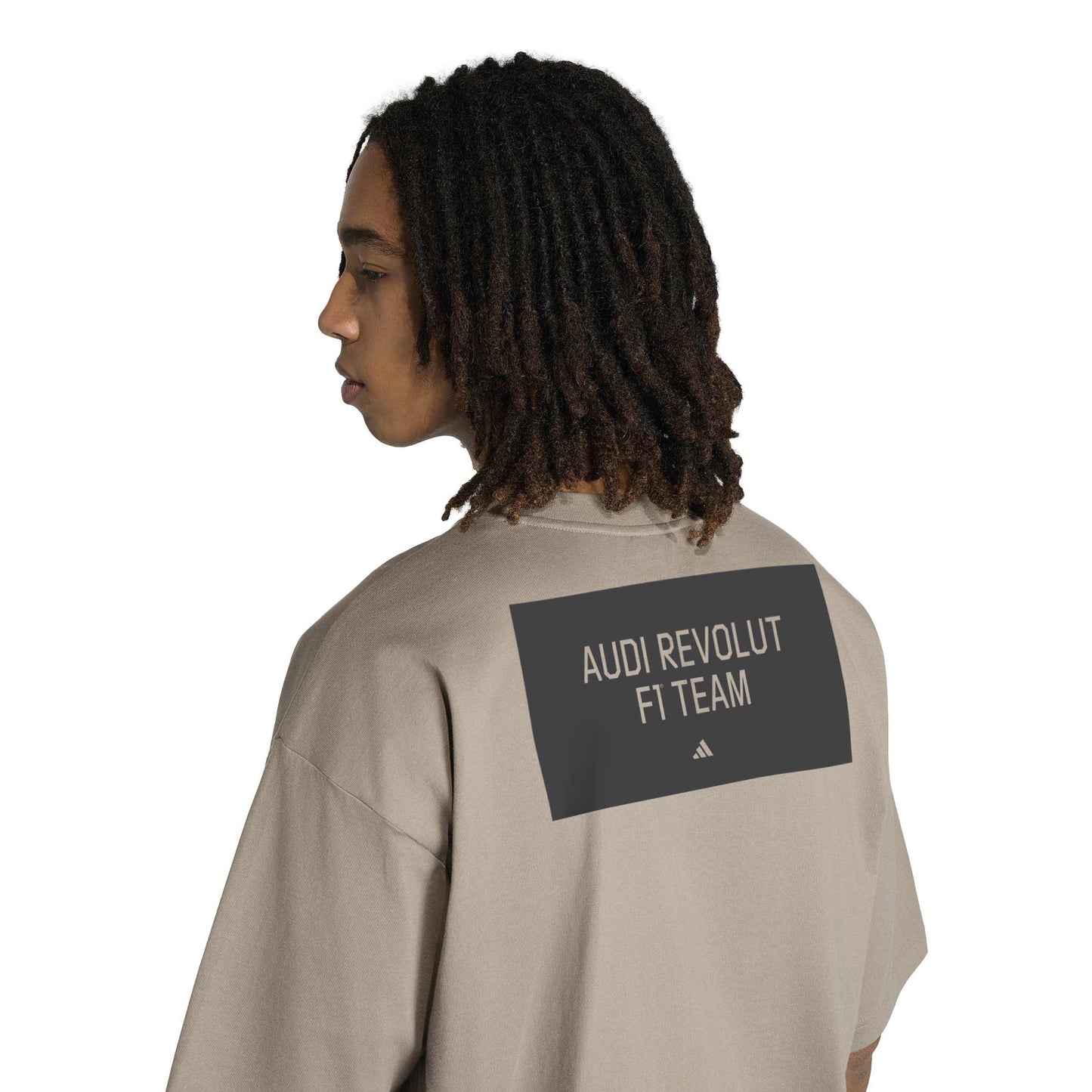 adidas Audi Revolut Formula One Team Elevated Graphic I Tee Grey cotton t-shirt with motorsport back graphic