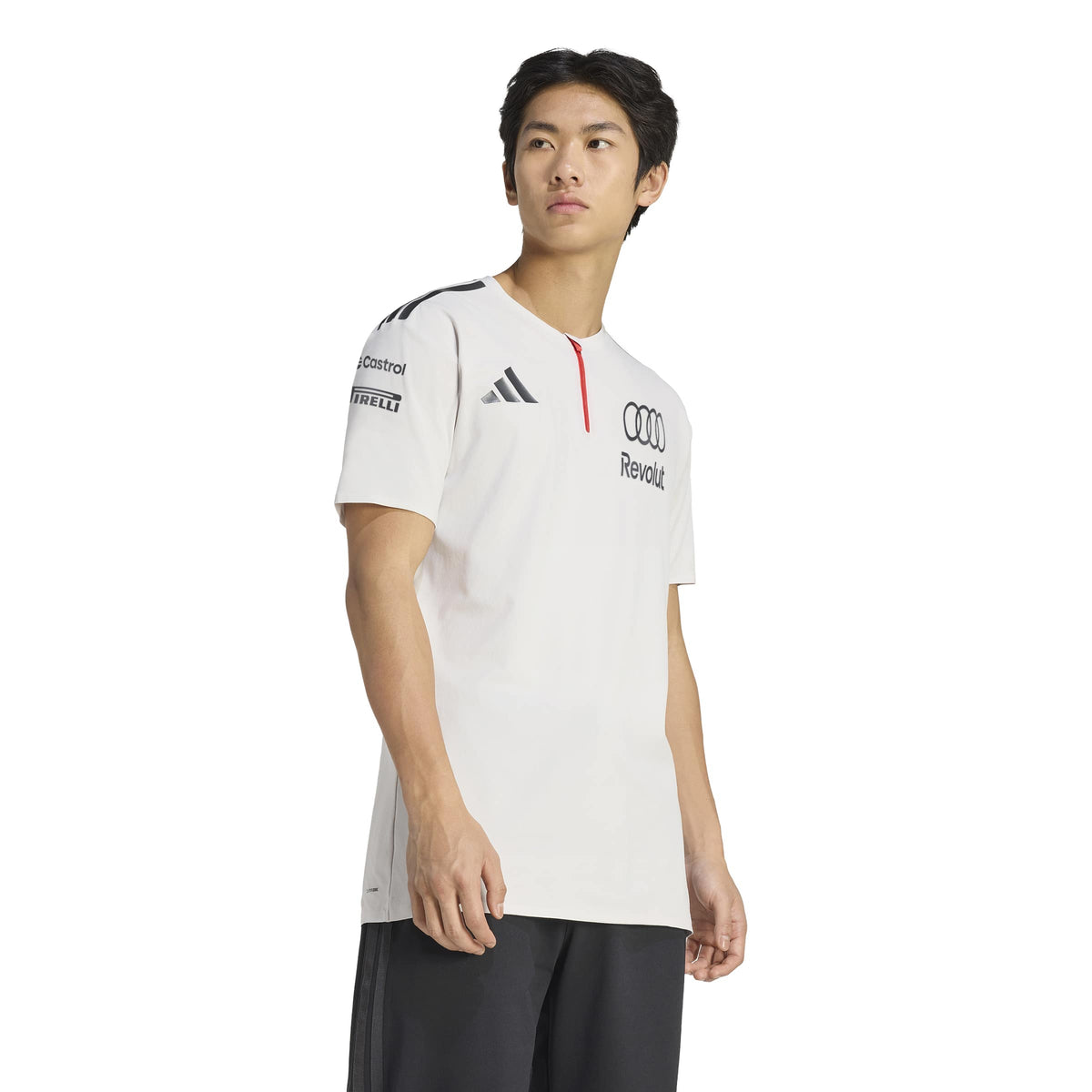 adidas Audi Revolut F1 Team Engineers & Marketing Short Sleeve Polo 'Chalk Pearl' - walking view