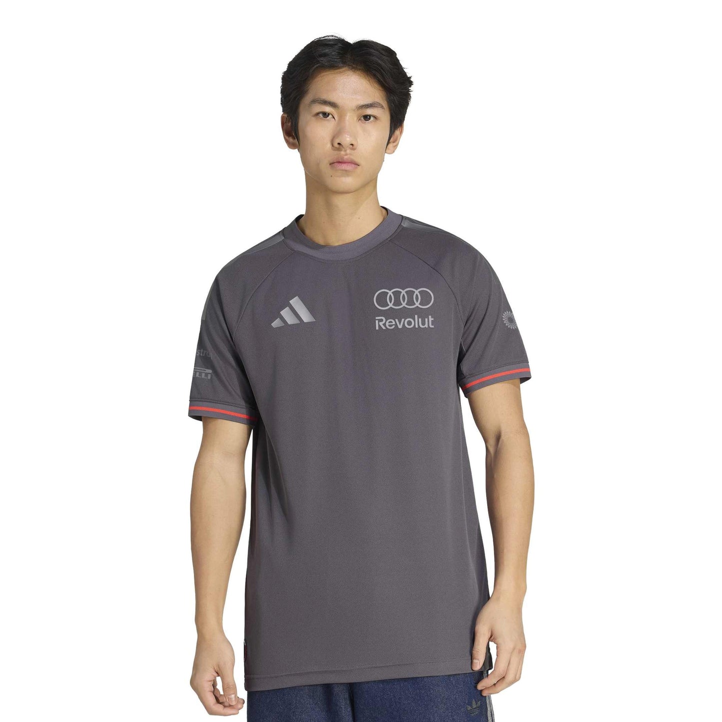 adidas Audi Revolut Formula One Team Driver Jersey Authentic Grey Strata motorsport performance shirt with moisture-wicking fabric