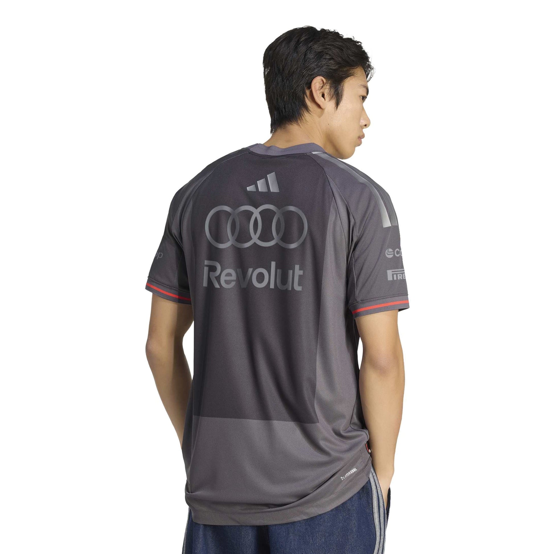adidas Audi Revolut Formula One Team Driver Jersey Authentic Grey Strata motorsport performance shirt with moisture-wicking fabric