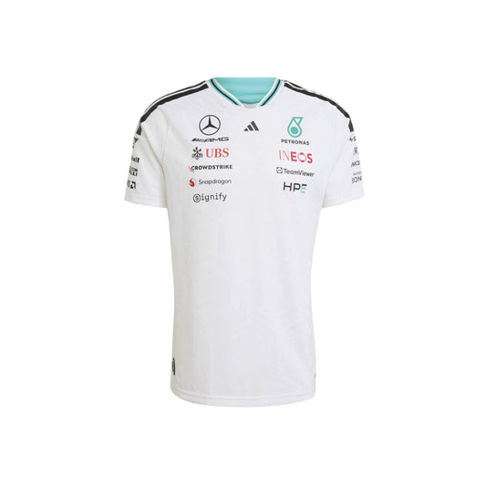adidas Mercedes AMG Petronas Formula One Team Driver Jersey SS26 White official F1 race jersey breathable performance fabric