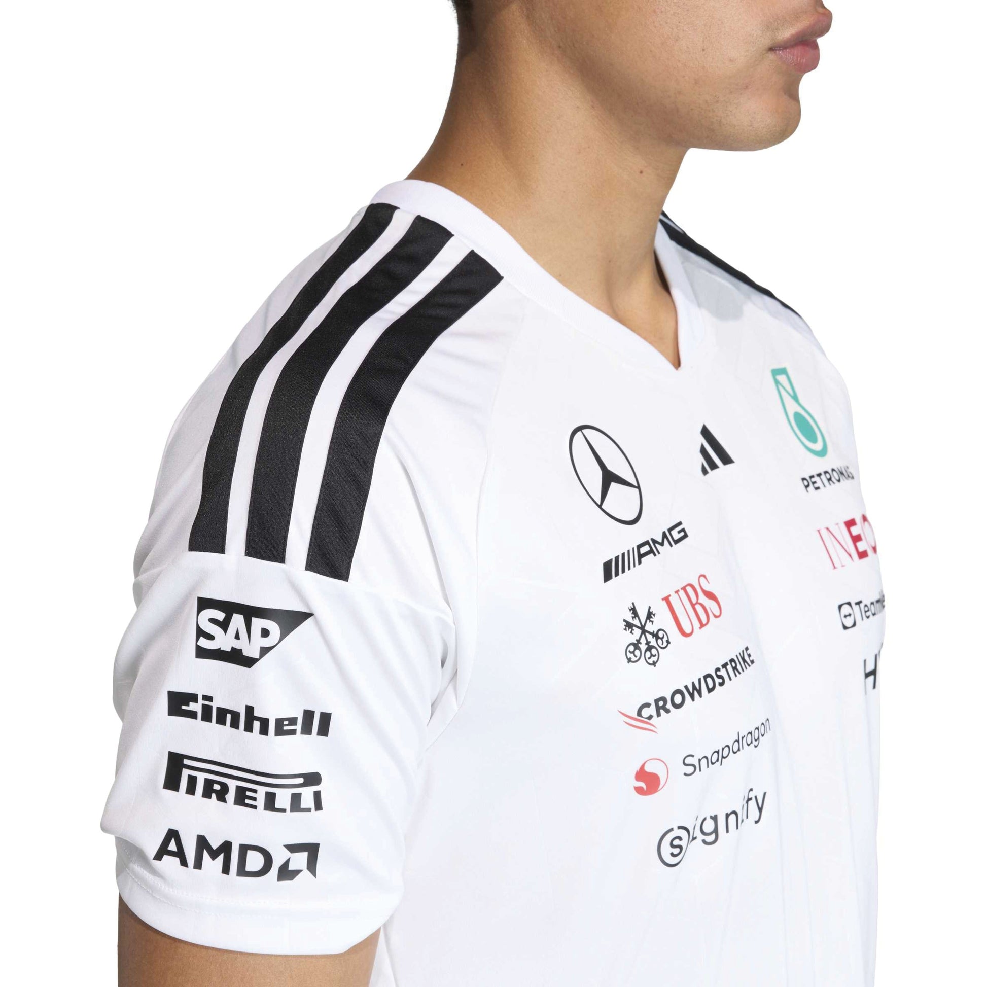 adidas Mercedes AMG Petronas Formula One Team Driver Jersey SS26 White official F1 race jersey breathable performance fabric