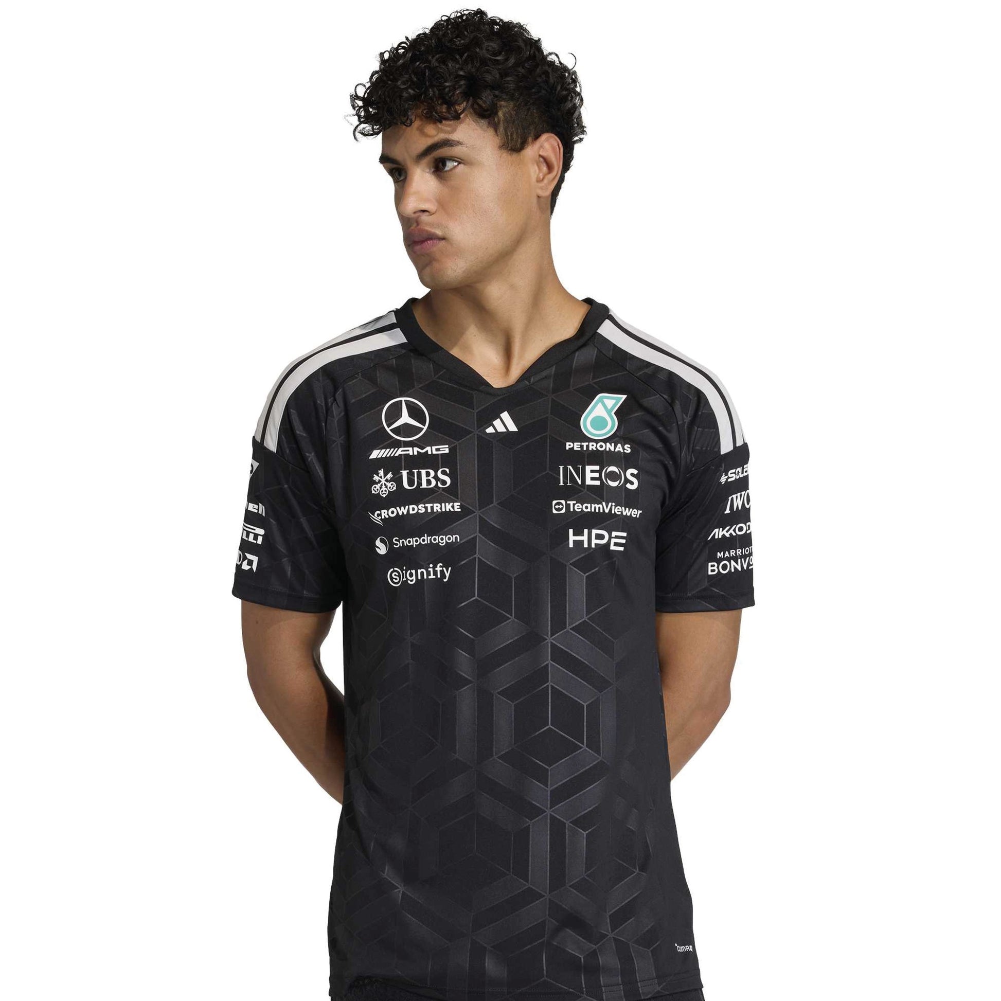 adidas Mercedes-AMG Petronas Formula One Team Driver Jersey SS26 Black with team and sponsor logos