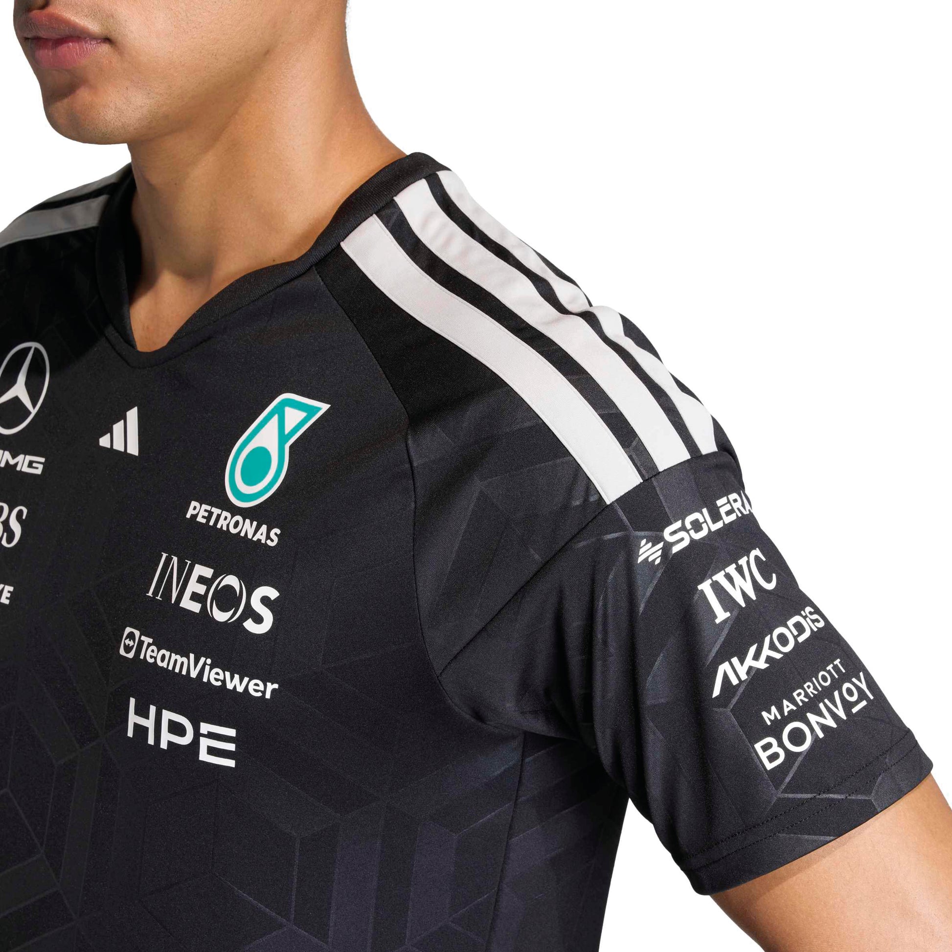 adidas Mercedes-AMG Petronas Formula One Team Driver Jersey SS26 Black with team and sponsor logos