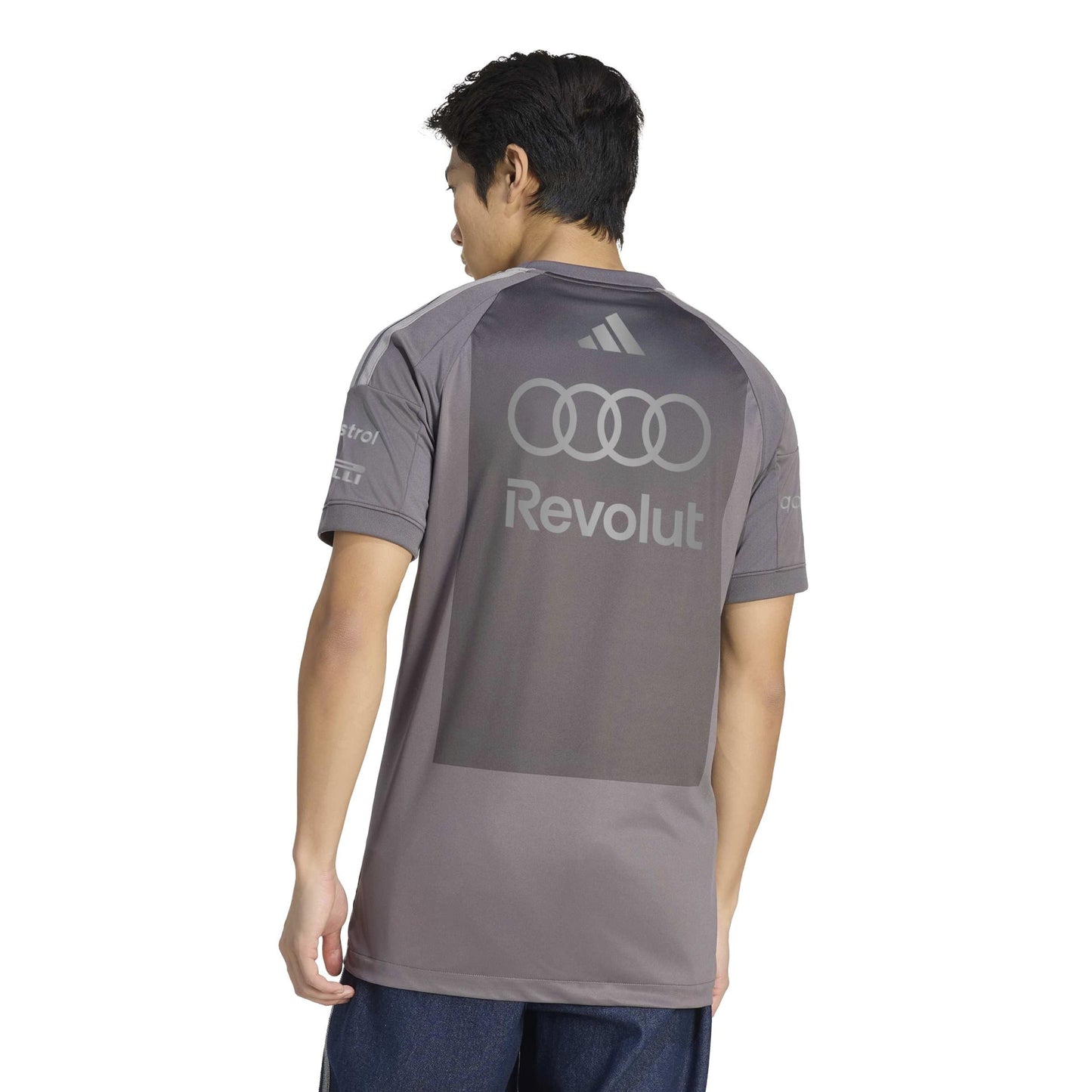 adidas Audi Revolut Formula One Team Driver Jersey Replica Grey Strata motorsport performance shirt with moisture-wicking fabric