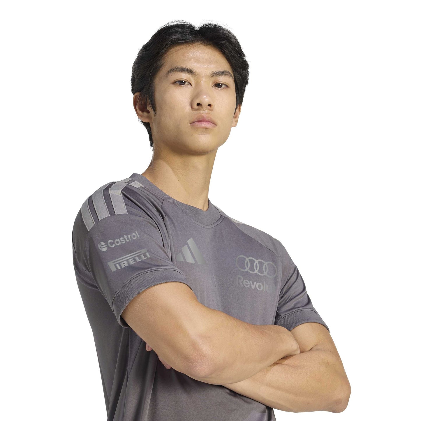 adidas Audi Revolut Formula One Team Driver Jersey Replica Grey Strata motorsport performance shirt with moisture-wicking fabric