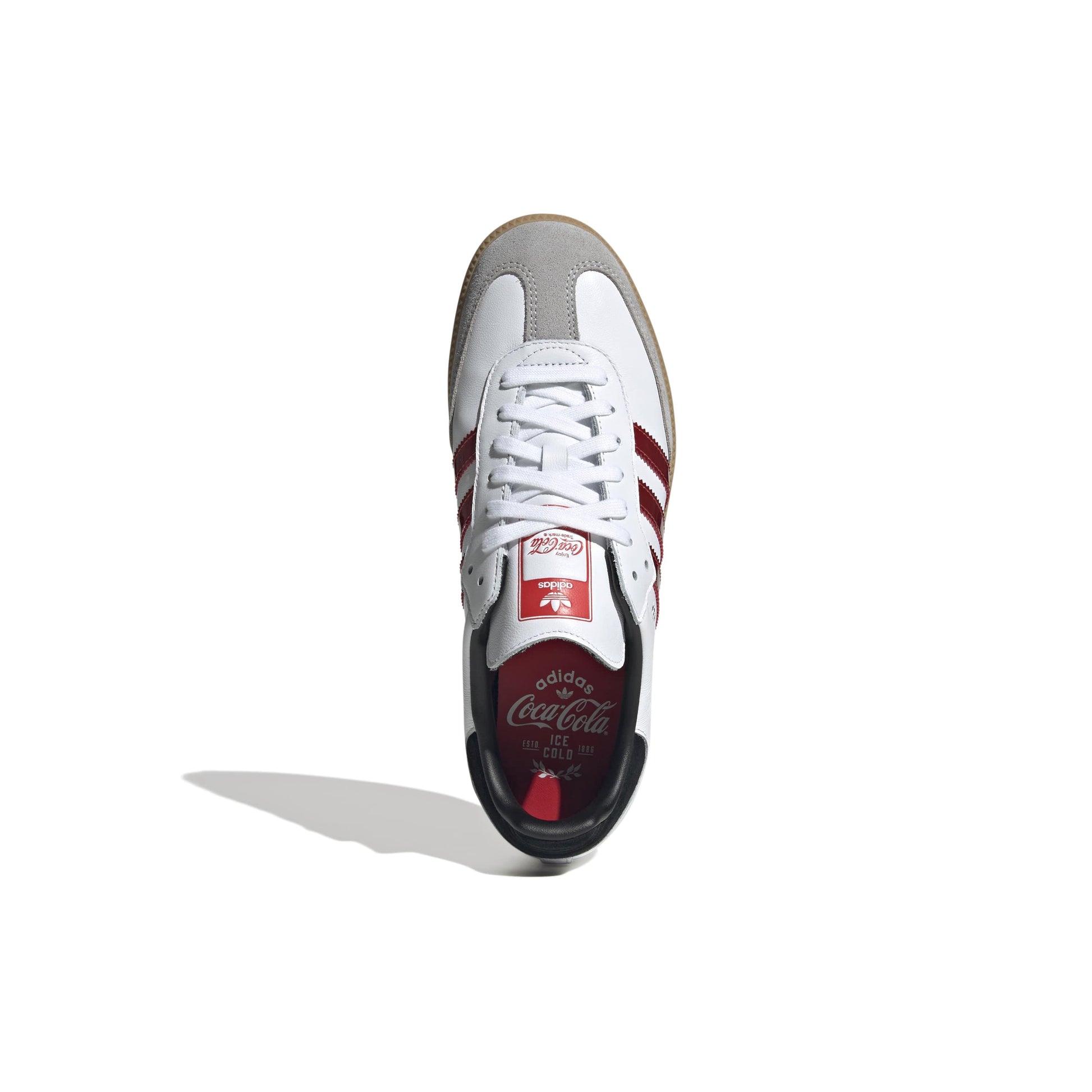 adidas Originals x Coca-Cola Samba OG White Red leather sneaker with metallic red stripes suede overlays and gum rubber outsole