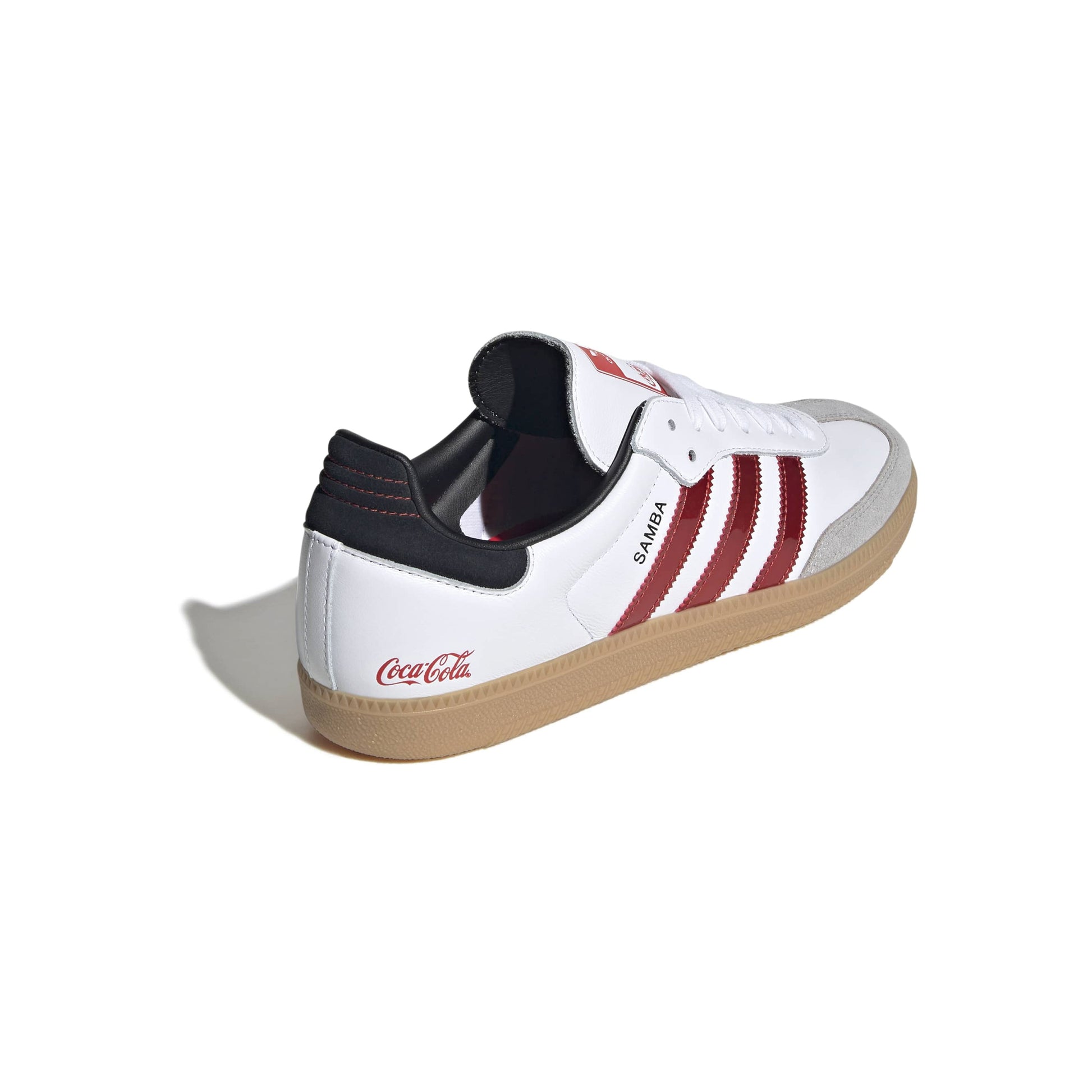 adidas Originals x Coca-Cola Samba OG White Red leather sneaker with metallic red stripes suede overlays and gum rubber outsole