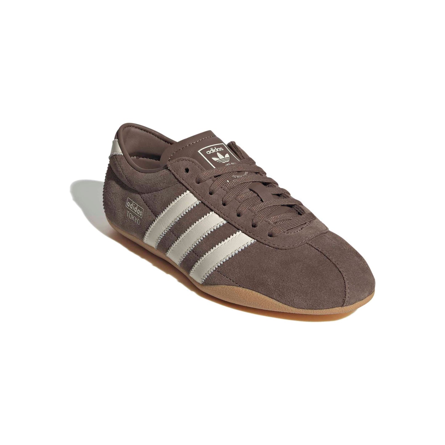 adidas Tokyo Earth Strata Gum WMNS suede sneakers with off-white stripes and gum sole