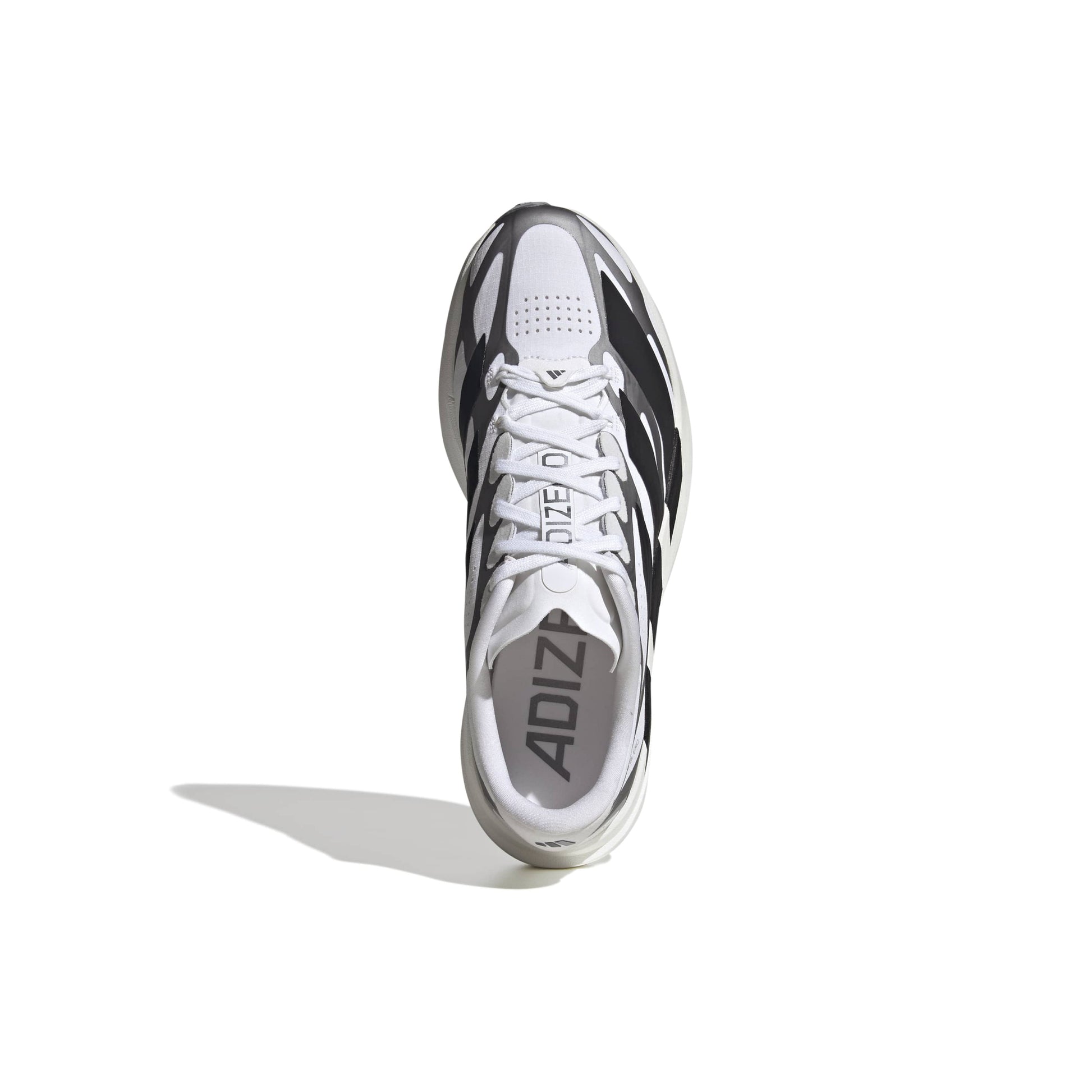 adidas Adizero Evo SL Exo White Black Silver running shoe with LIGHTSTRIKE PRO midsole and breathable mesh upper