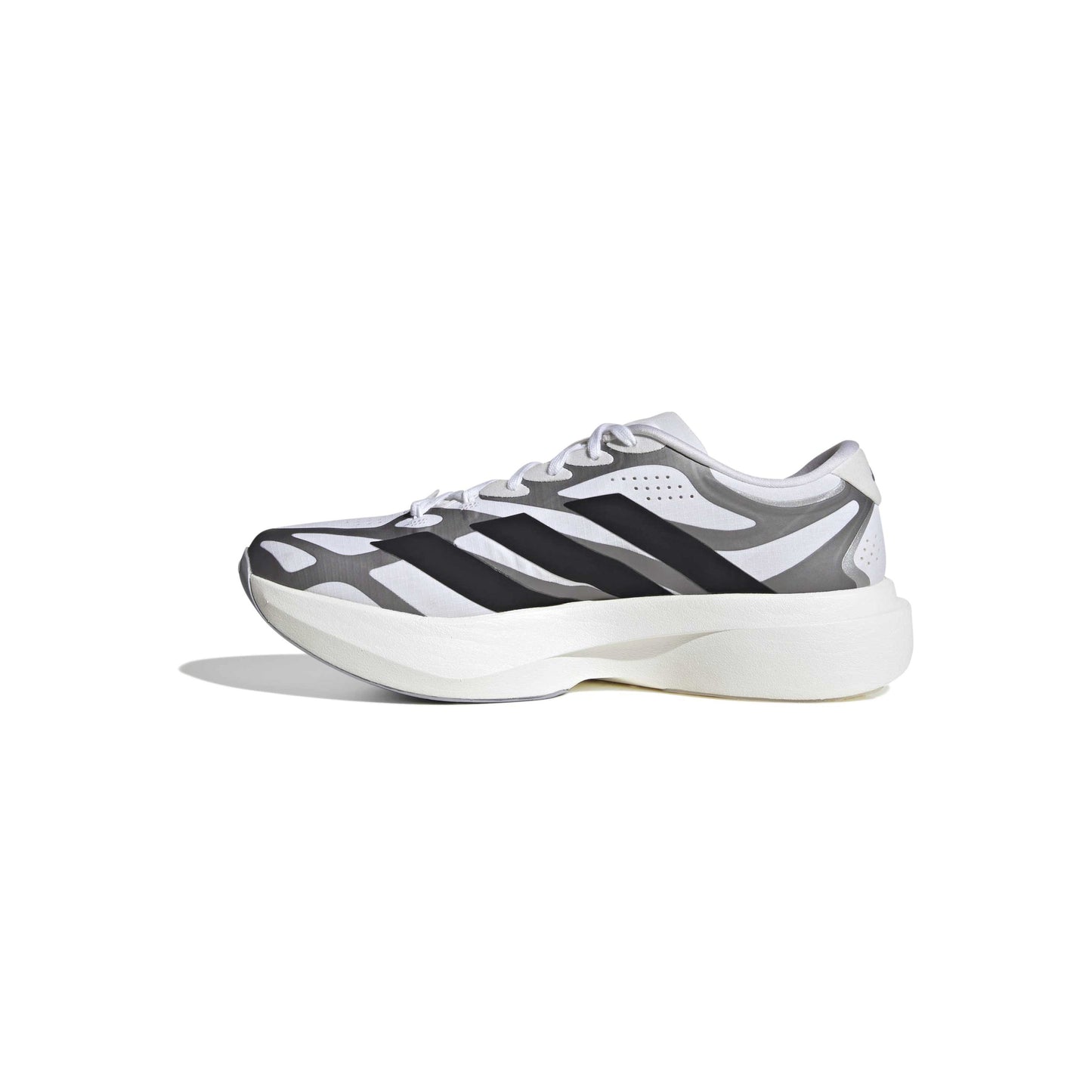 adidas Adizero Evo SL Exo White Black Silver running shoe with LIGHTSTRIKE PRO midsole and breathable mesh upper