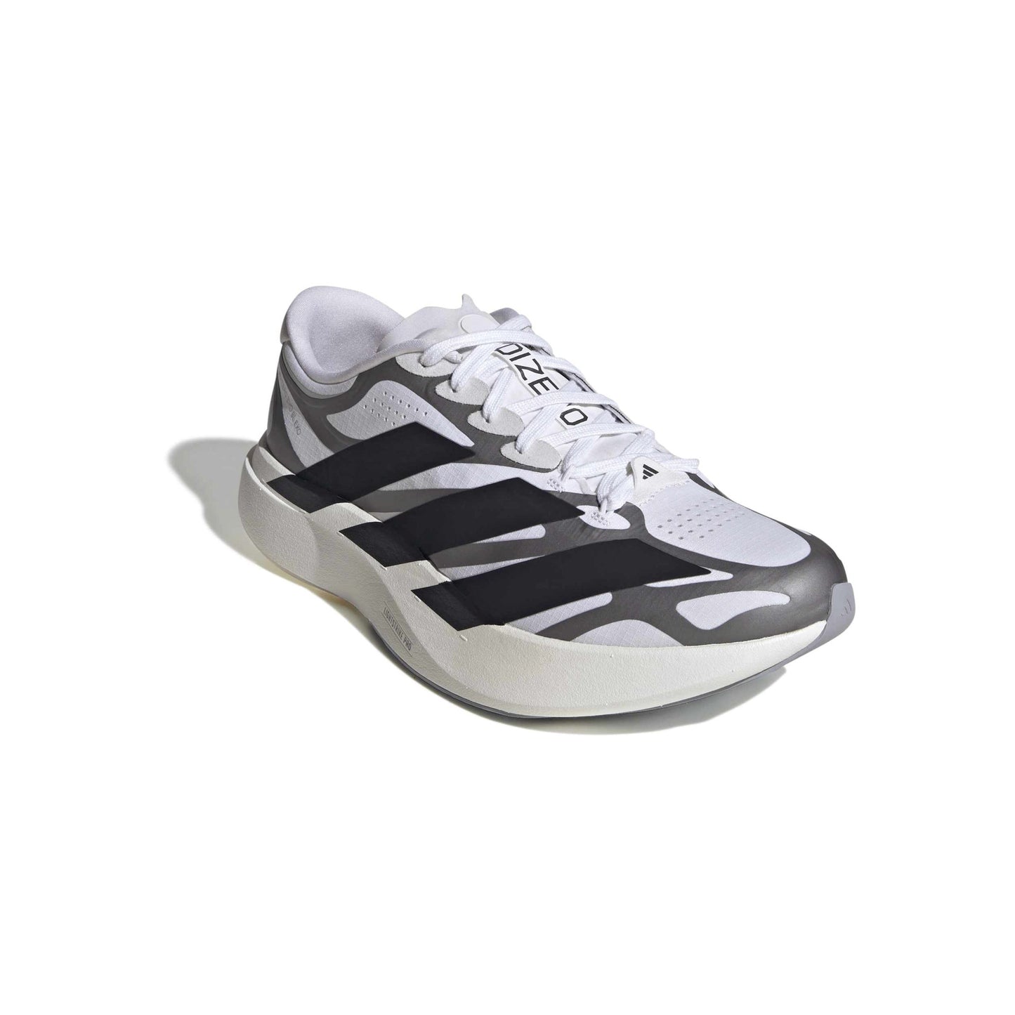 adidas Adizero Evo SL Exo White Black Silver running shoe with LIGHTSTRIKE PRO midsole and breathable mesh upper