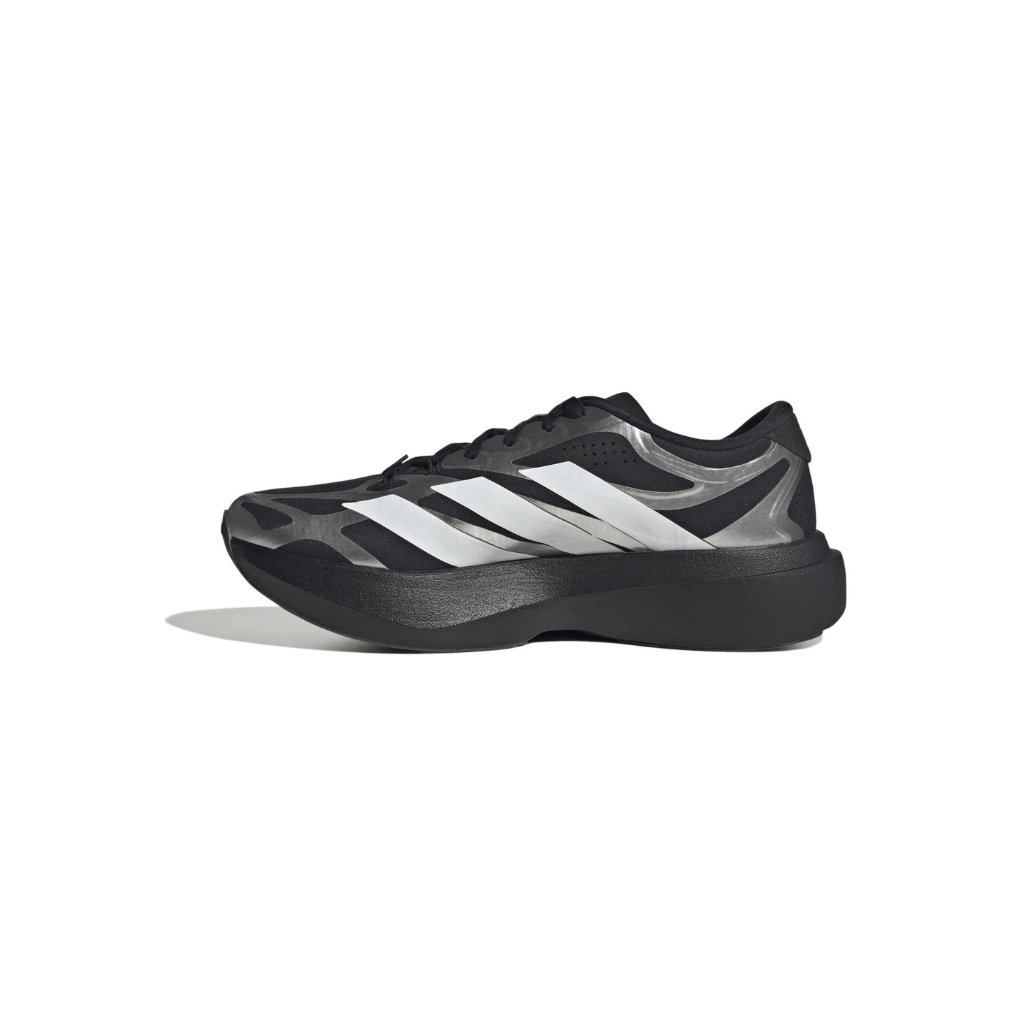 adidas Adizero Evo SL Exo Black White Silver running shoe with LIGHTSTRIKE PRO midsole and breathable mesh upper