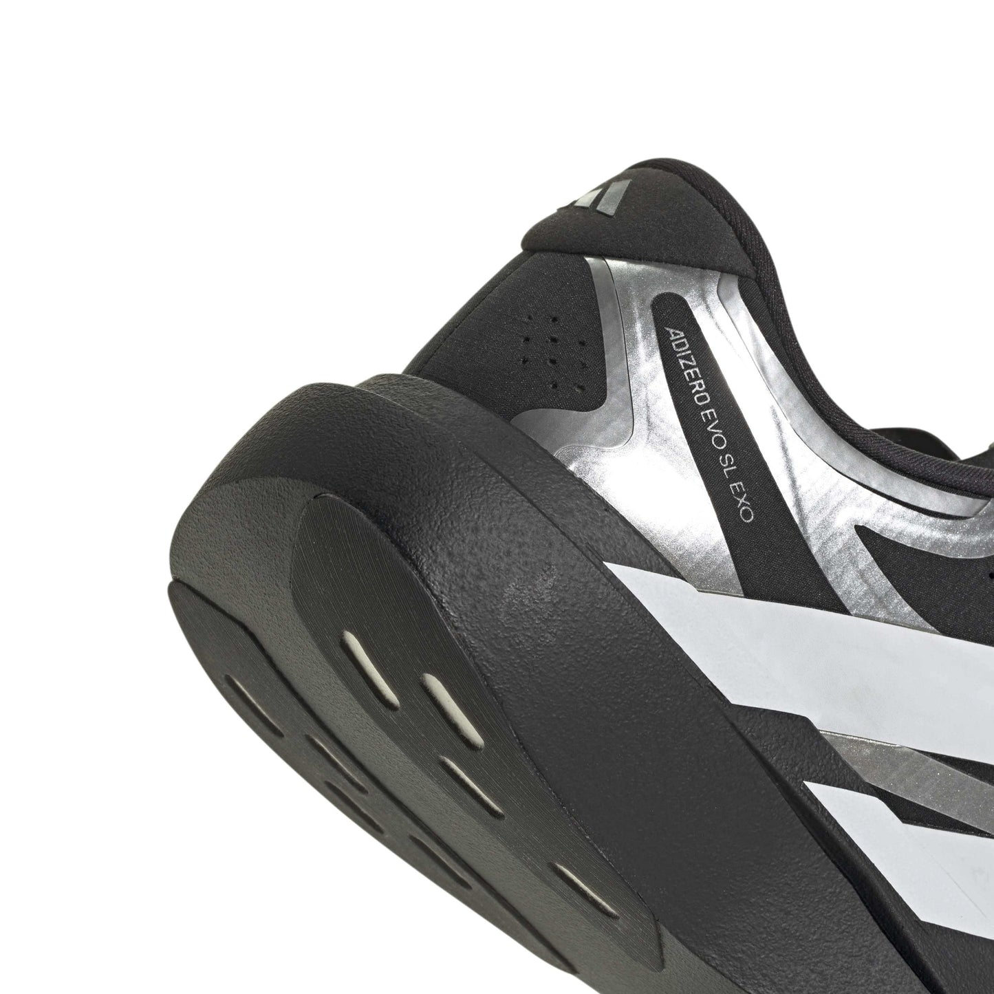 adidas Adizero Evo SL Exo Black White Silver running shoe with LIGHTSTRIKE PRO midsole and breathable mesh upper