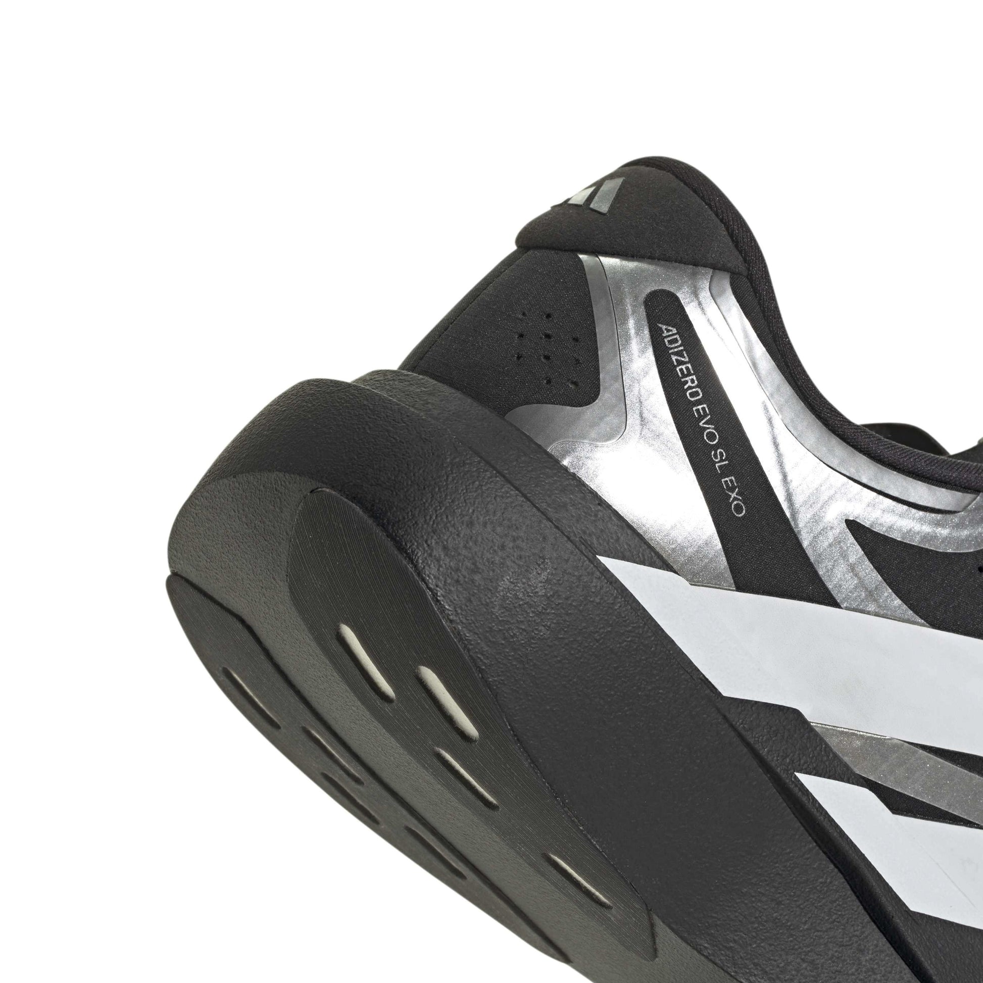 adidas Adizero Evo SL Exo Black White Silver running shoe with LIGHTSTRIKE PRO midsole and breathable mesh upper