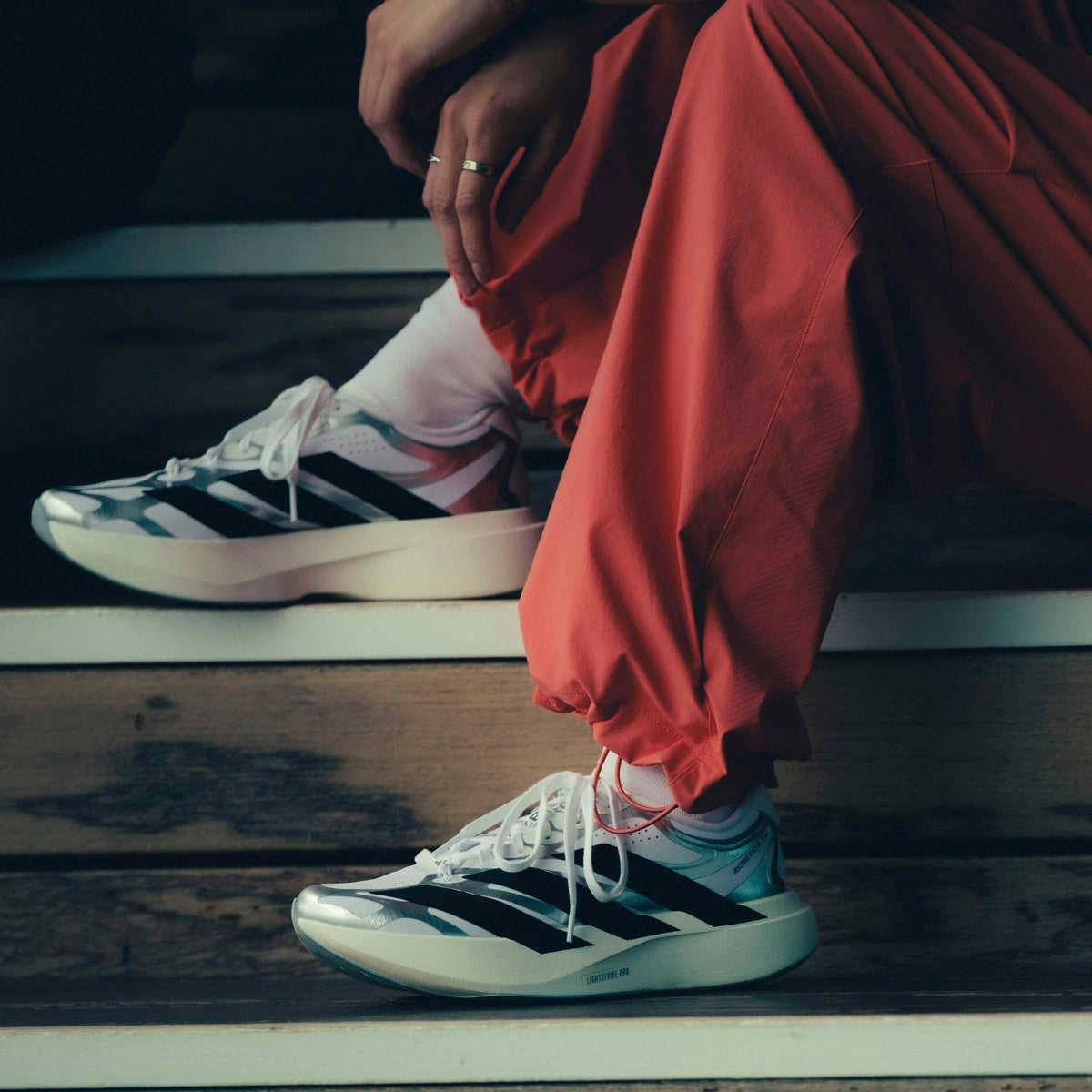 adidas Adizero EVO SL EXO 'White Black Silver' (WMNS) - Lifestyle Modelled View 