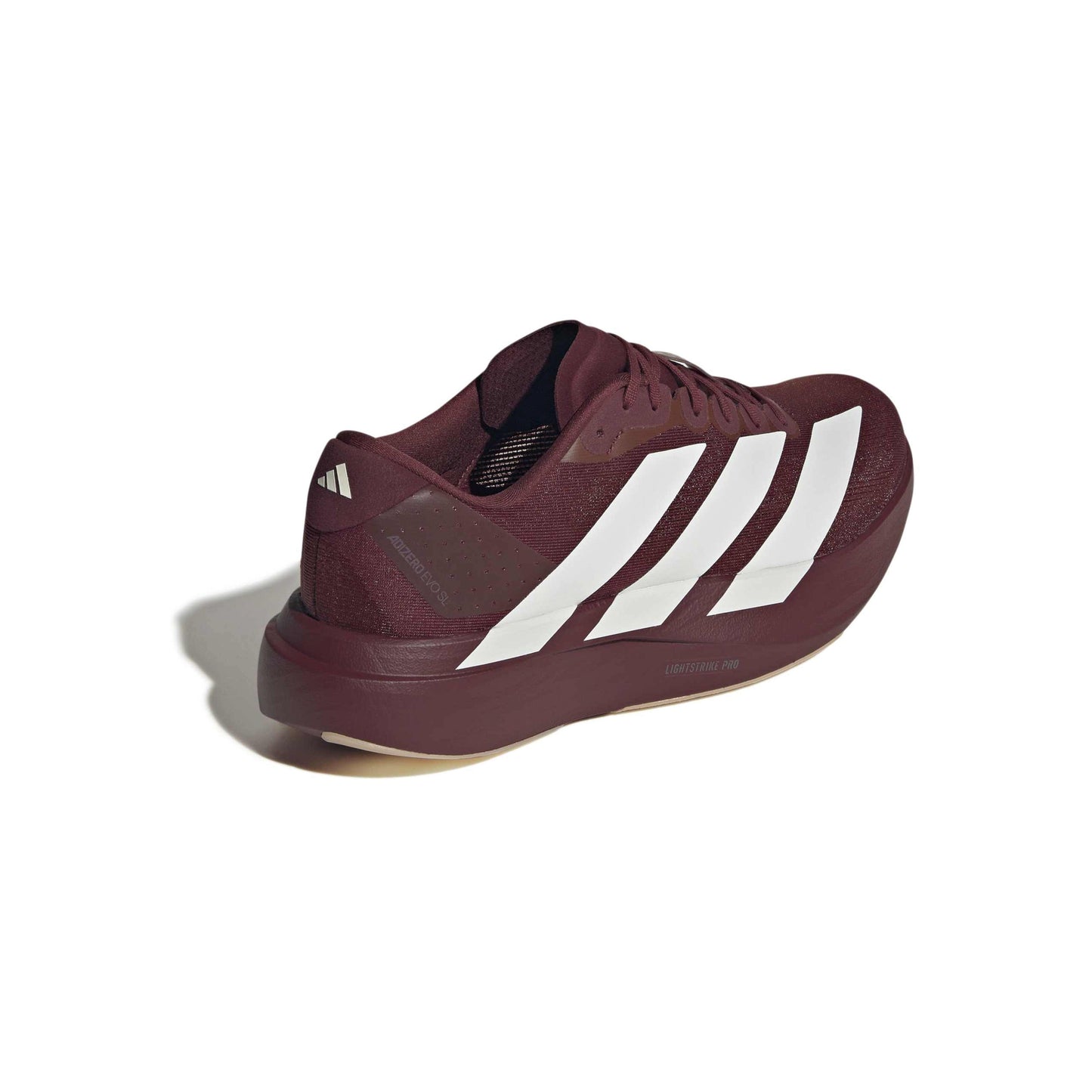 adidas Adizero Evo SL Shadow Red Off White lightweight running shoe with mesh upper and responsive cushioning
