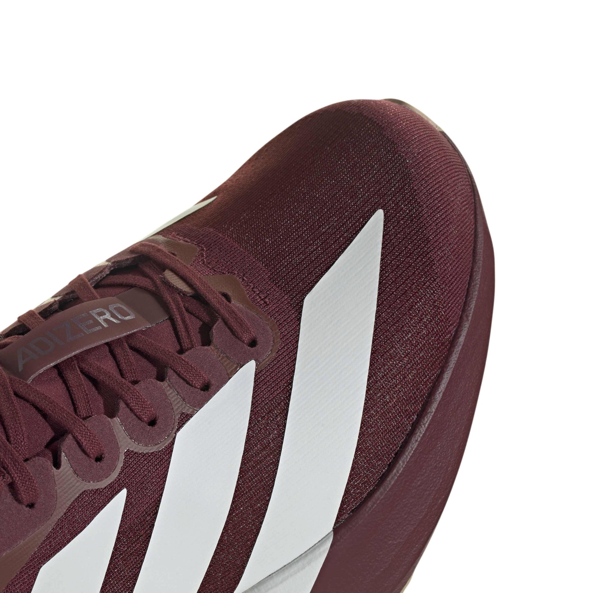 adidas Adizero Evo SL Shadow Red Off White lightweight running shoe with mesh upper and responsive cushioning