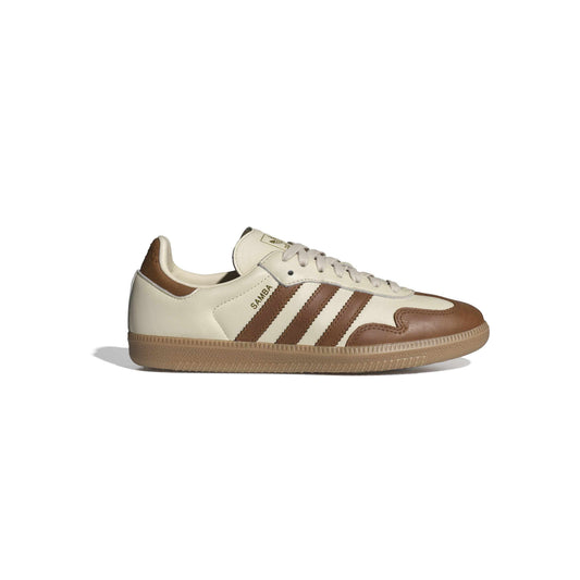 adidas Originals Samba OG Wonder White Gold Metallic womens sneaker leather upper suede toe gum sole