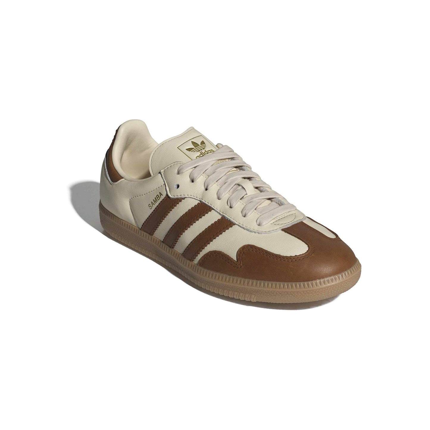 adidas Originals Samba OG Wonder White Gold Metallic womens sneaker leather upper suede toe gum sole