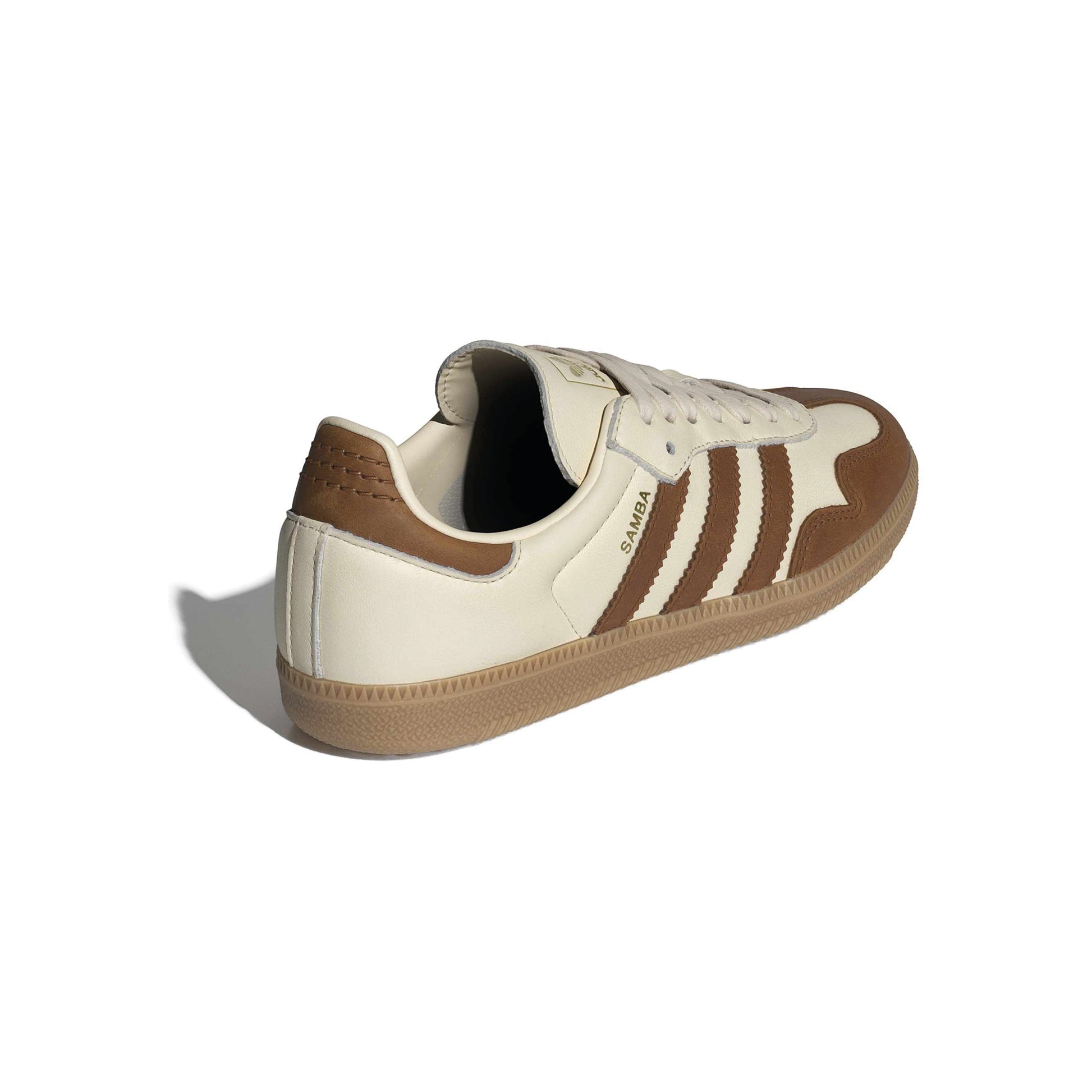 adidas Originals Samba OG Wonder White Gold Metallic womens sneaker leather upper suede toe gum sole