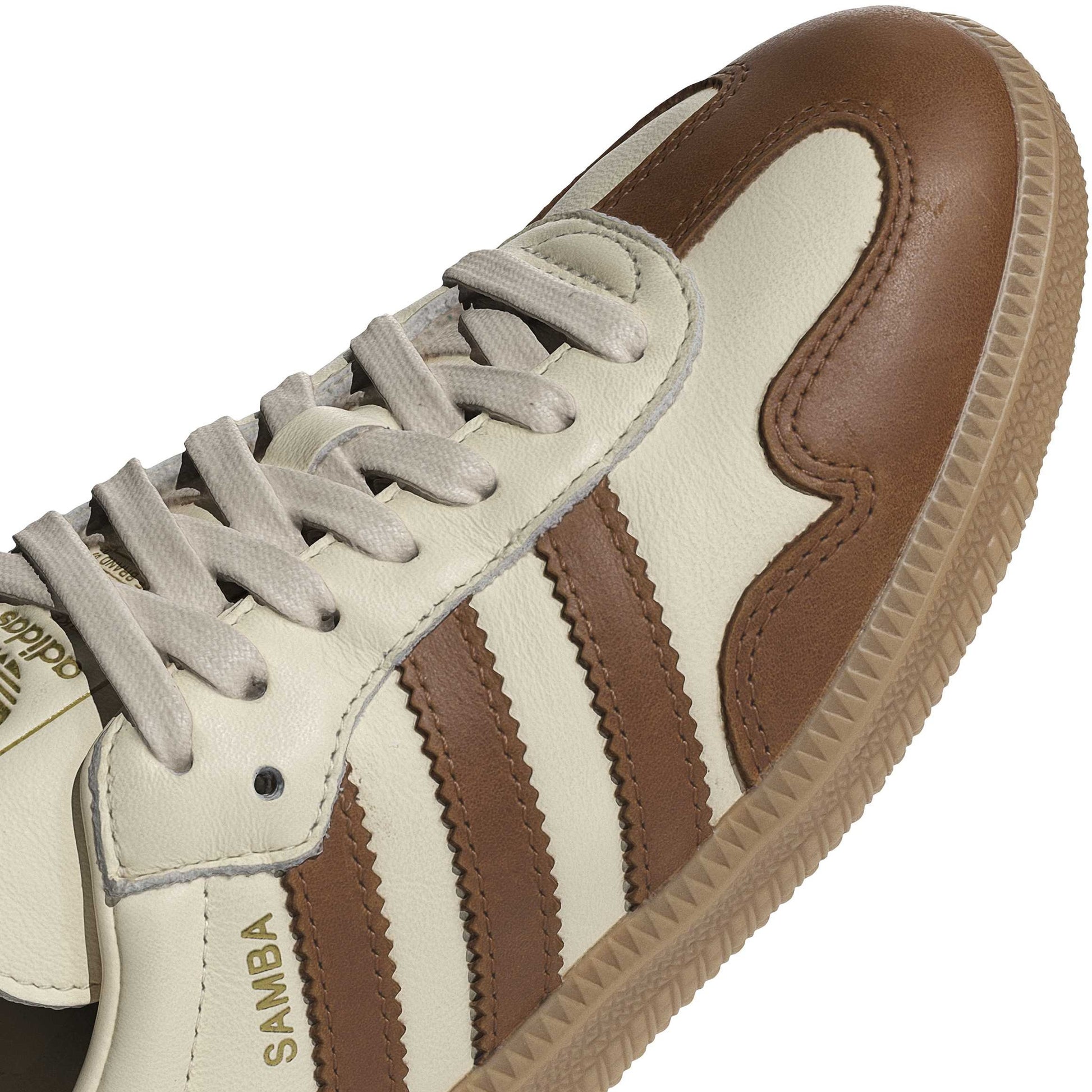 adidas Originals Samba OG Wonder White Gold Metallic womens sneaker leather upper suede toe gum sole