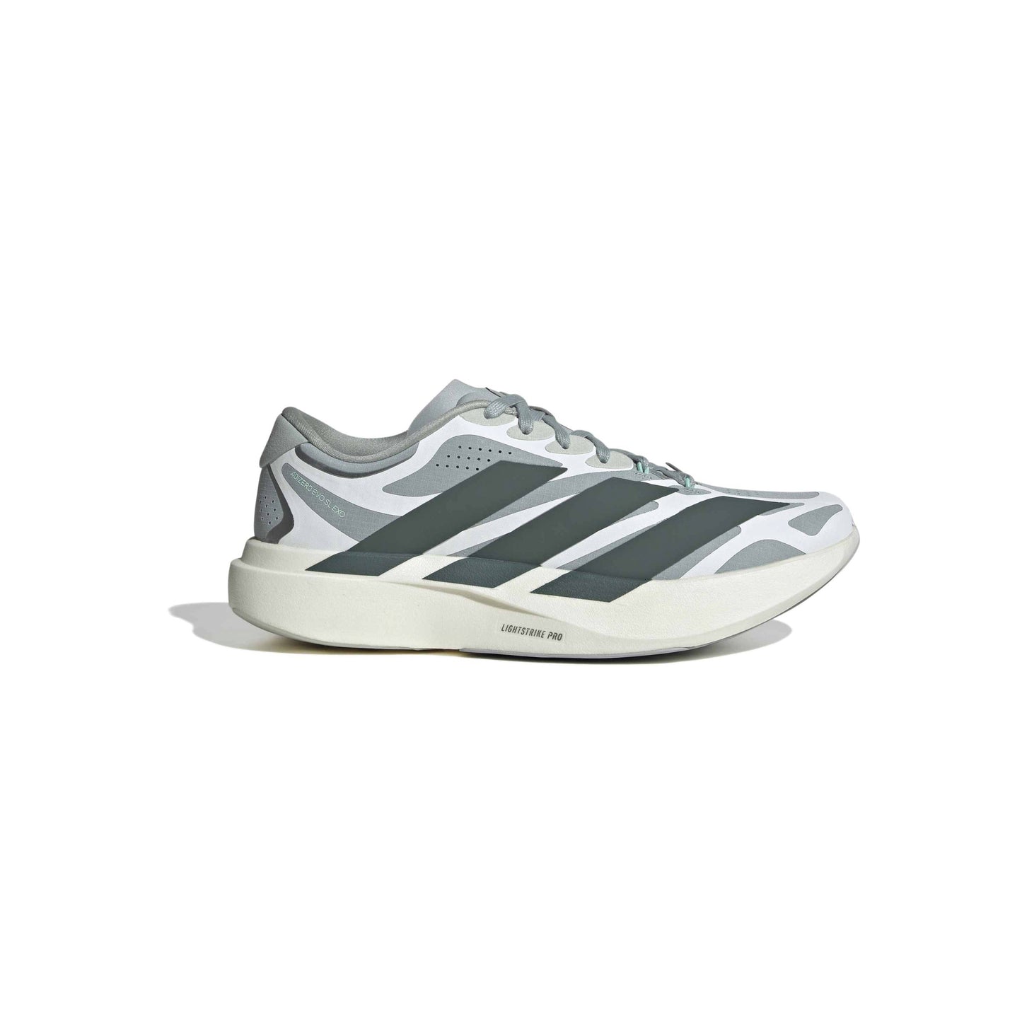 adidas Adizero Evo SL Exo Wonder Sage Silver Ivy White running shoe with LIGHTSTRIKE PRO midsole and breathable mesh upper