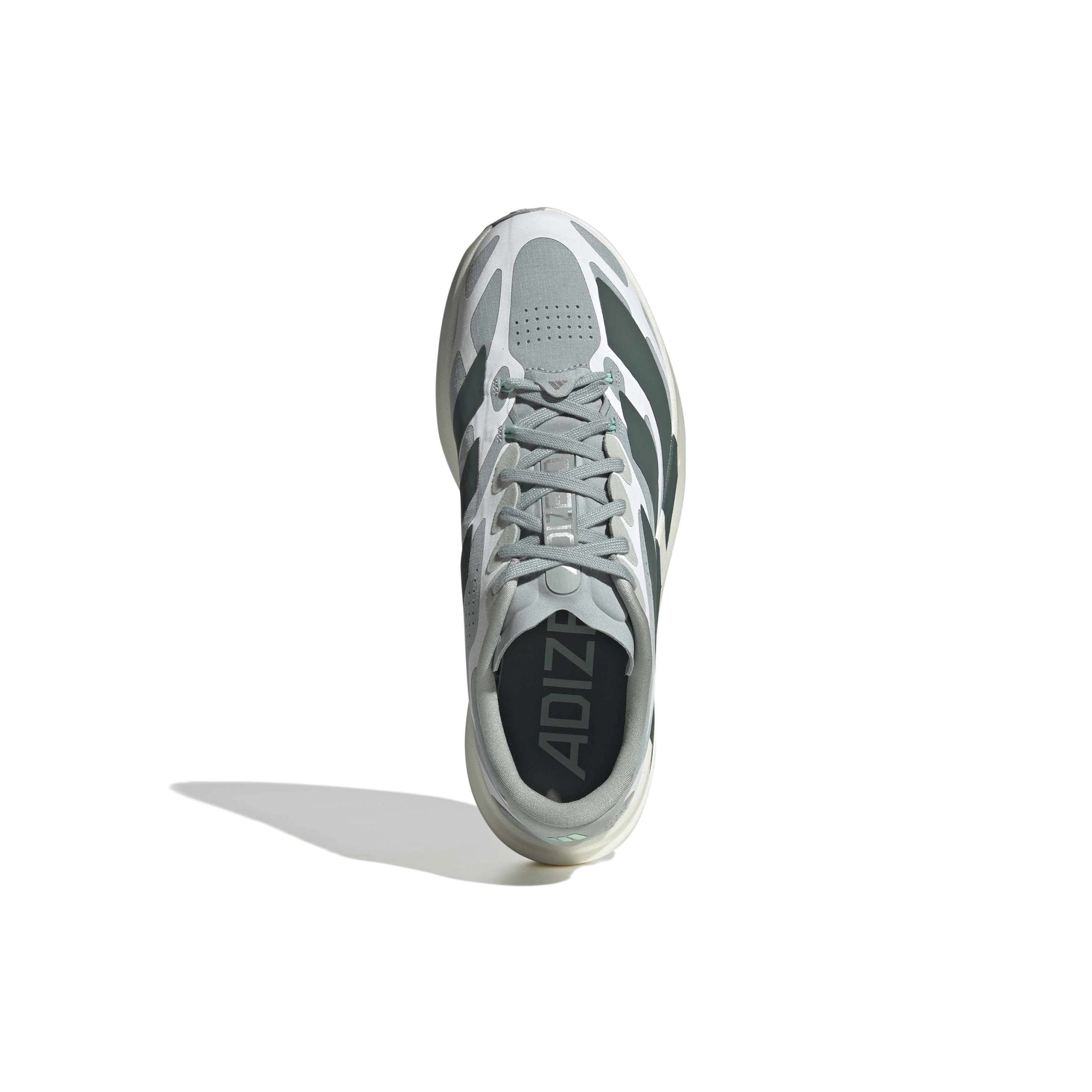 adidas Adizero Evo SL Exo Wonder Sage Silver Ivy White running shoe with LIGHTSTRIKE PRO midsole and breathable mesh upper