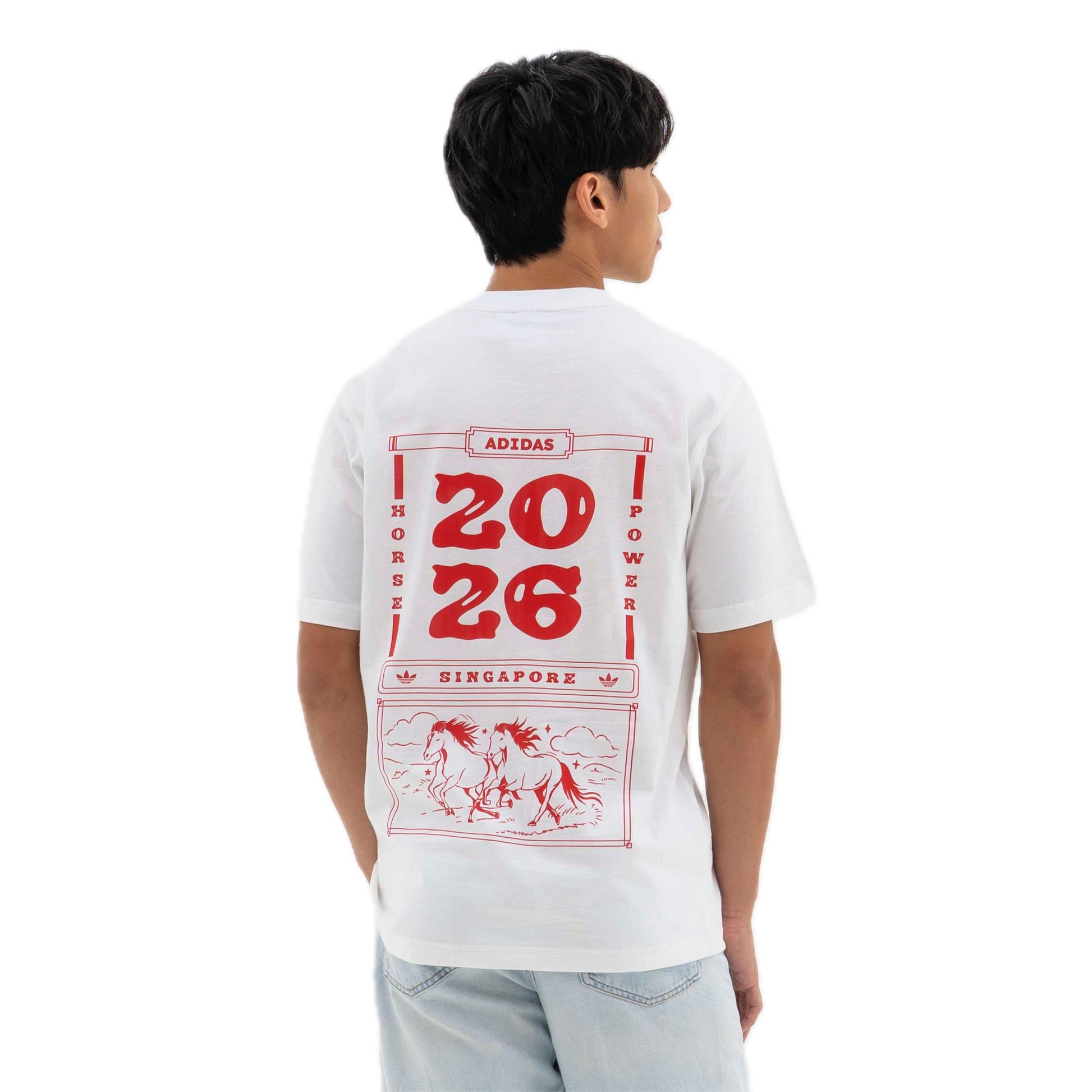 adidas Year Of The Horse Calendar T-Shirt white, back view with full back print