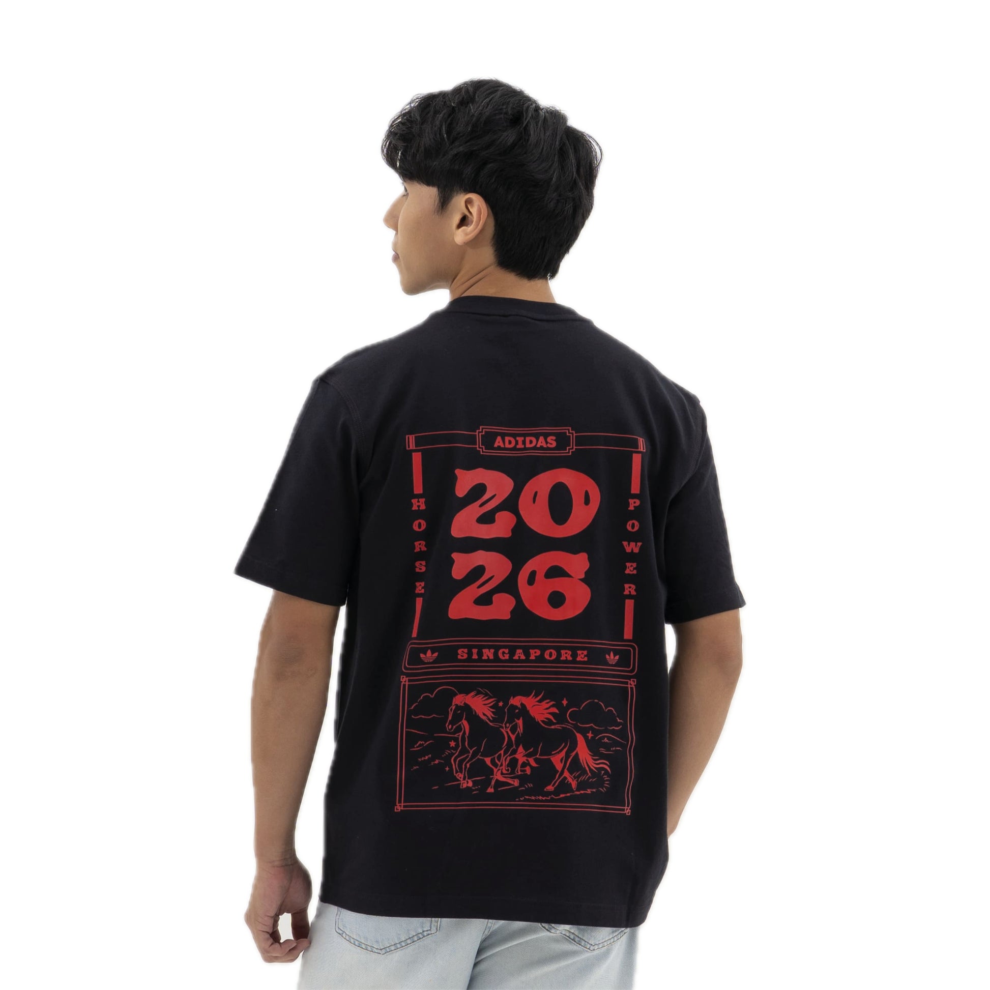 adidas Year Of The Horse Calendar T-Shirt black, back view with full back print