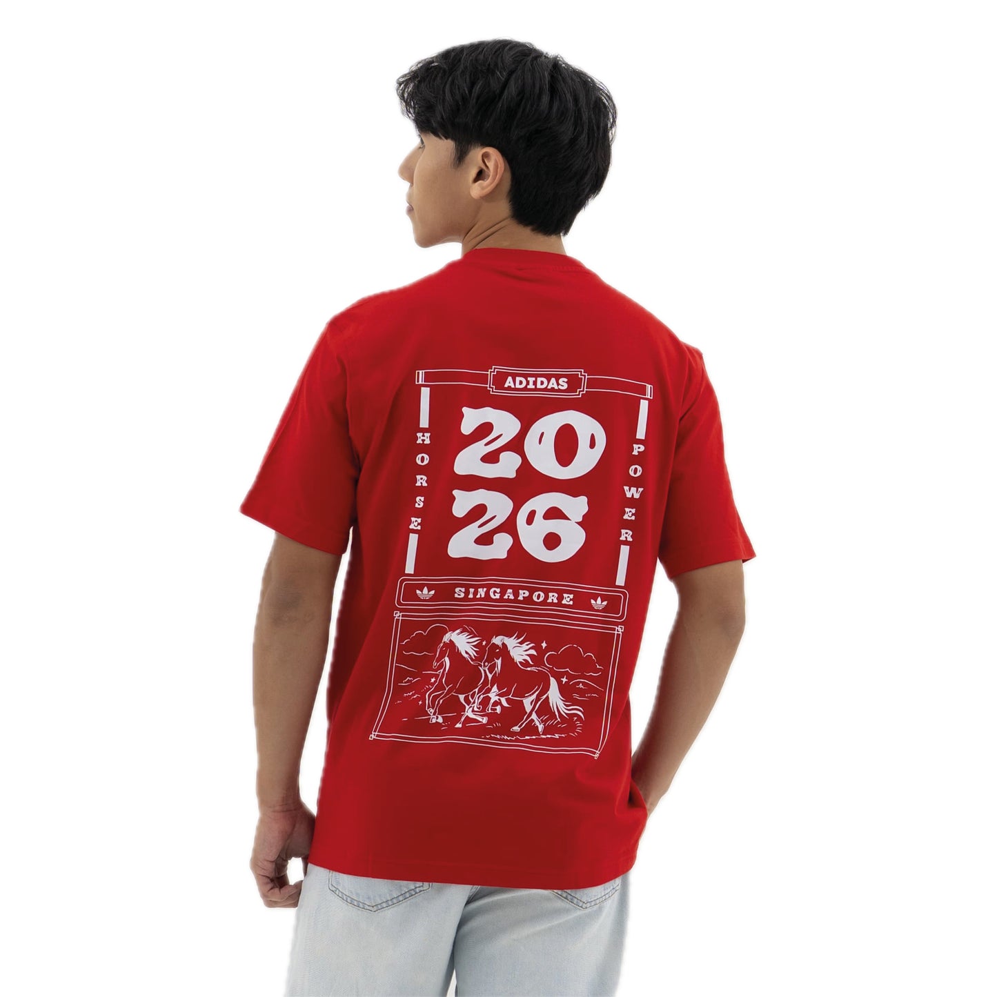 adidas Year Of The Horse Calendar T-Shirt red, back view with full back print