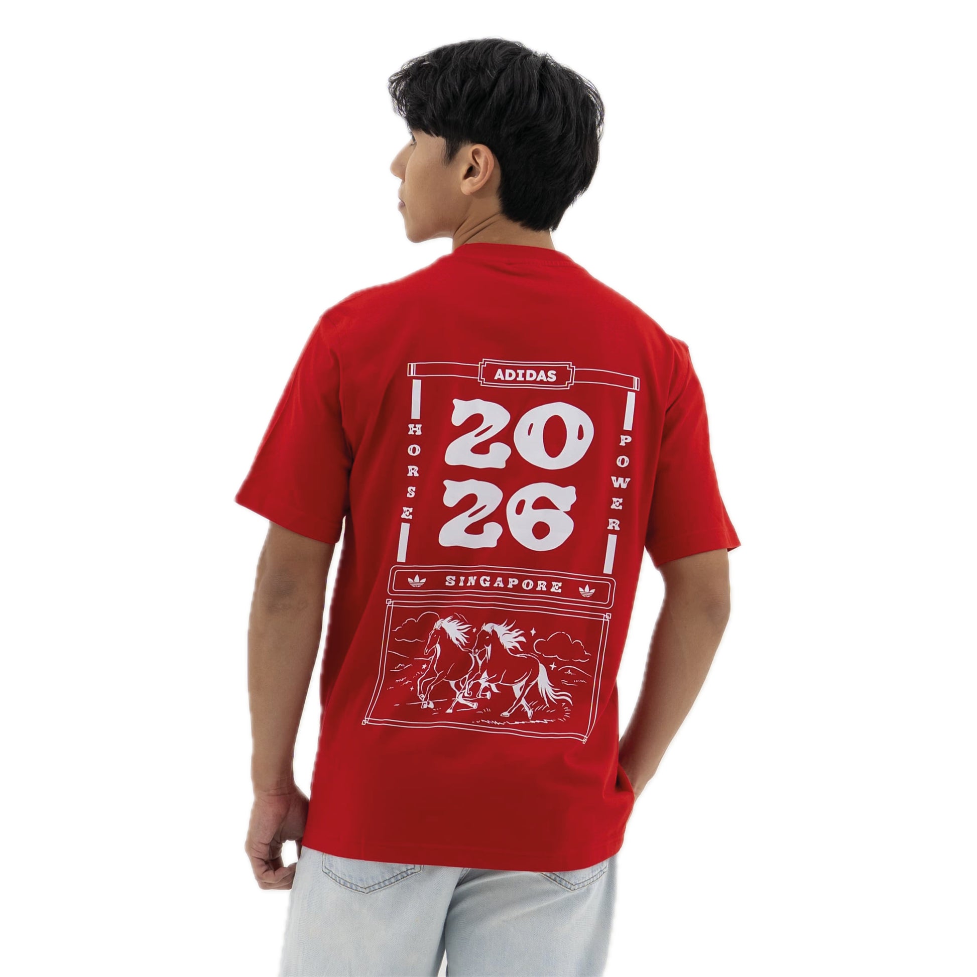 adidas Year Of The Horse Calendar T-Shirt red, back view with full back print